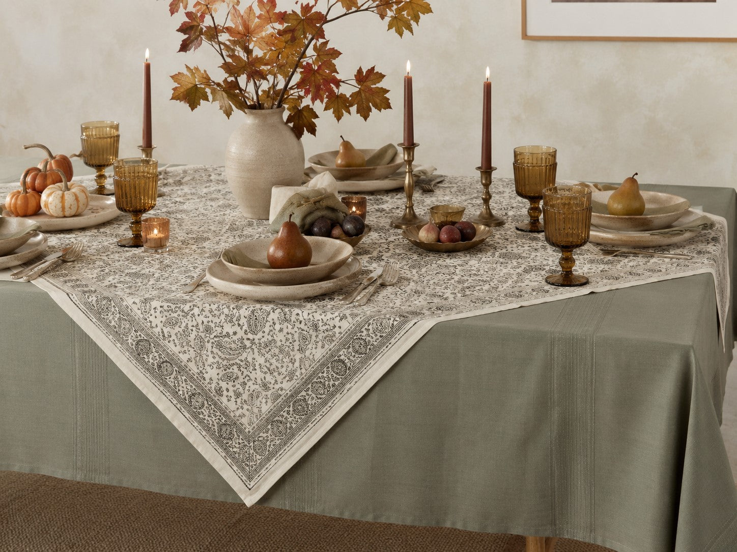 Hand Block Printed Kora Cotton Tablecloths | Stories in Print | Ivy Slate
