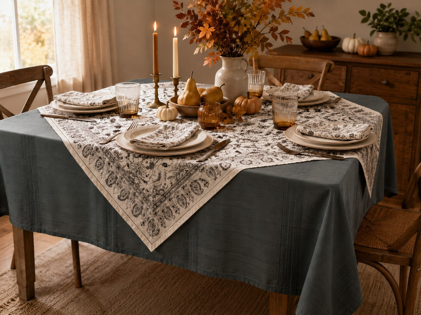 Hand Block Printed Kora Cotton Tablecloths | Stories in Print | Ivy Slate