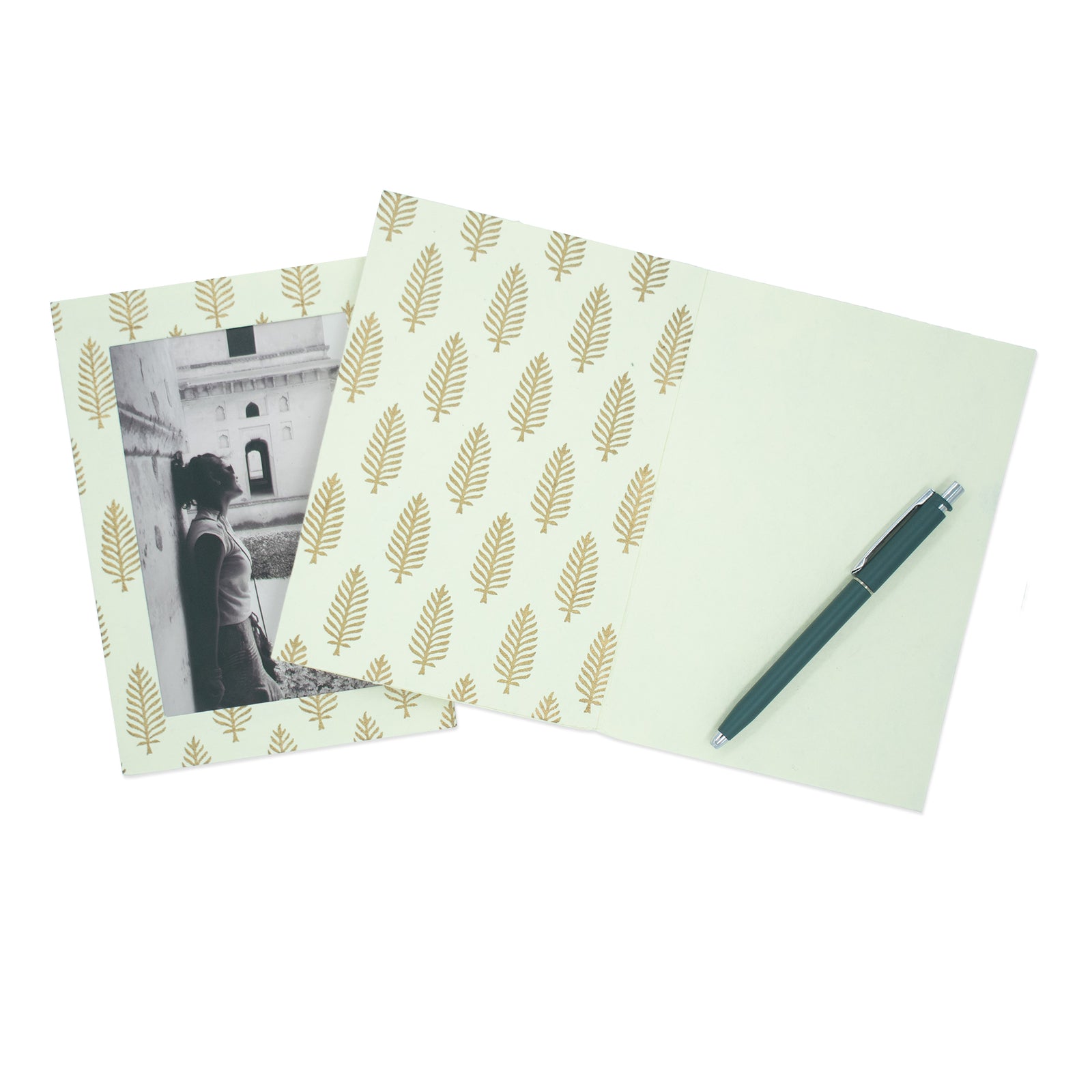 Tree-Free Recycled Cotton Paper Photo Notecards | Hand Screen Printed | Fair Trade |Golden Leaf