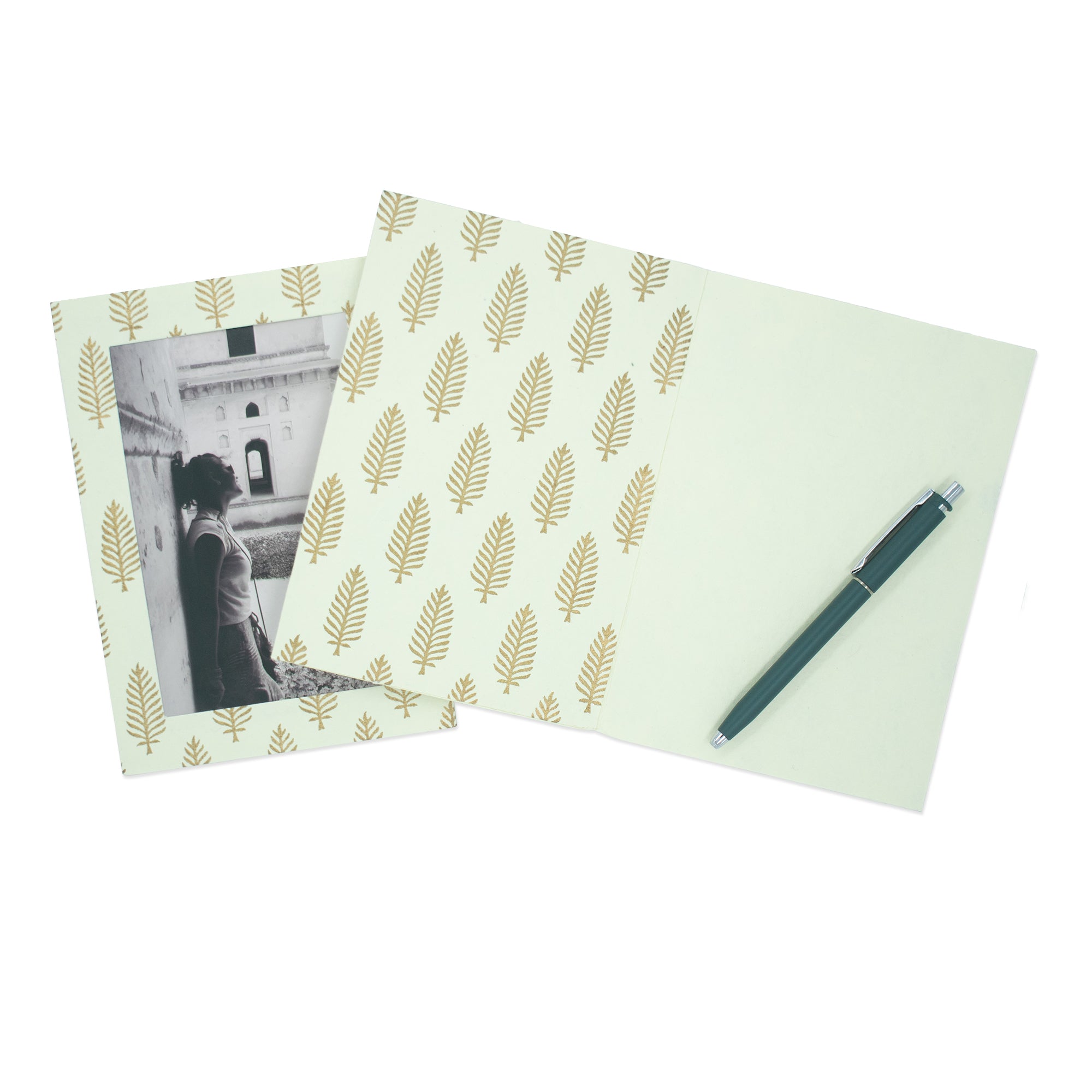 GOLDEN LEAF Handmade Photo Note Cards made from Upcycled Tree-free Paper (Set of 8 cards)