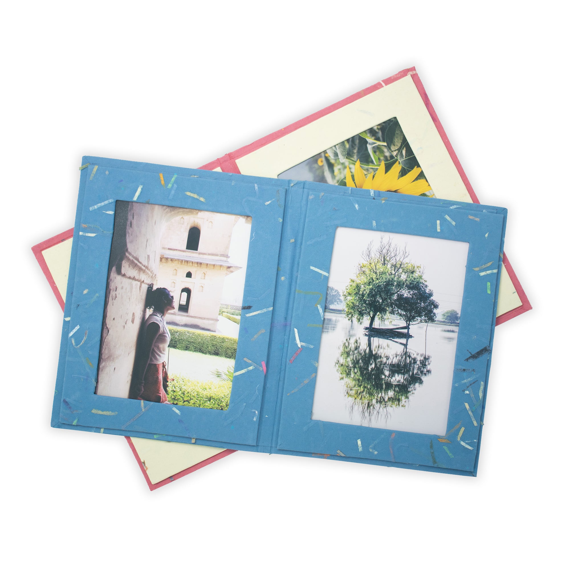 Handmade Double Photo Frames made from Tree-free Paper - 7x7 inch (Set of 5)