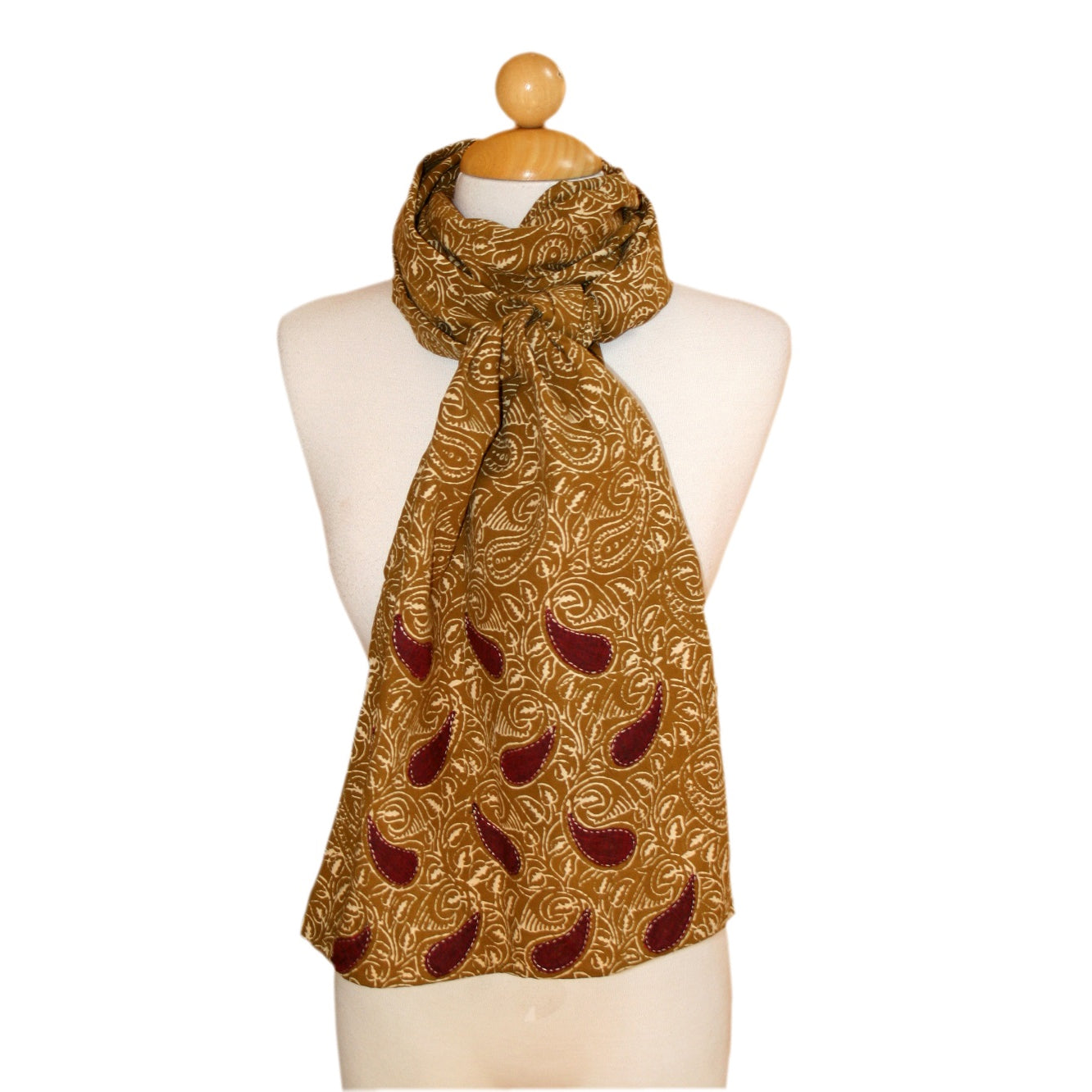 Hand Block Printed Cotton Scarves with Ambi Applique | Ambi Brown