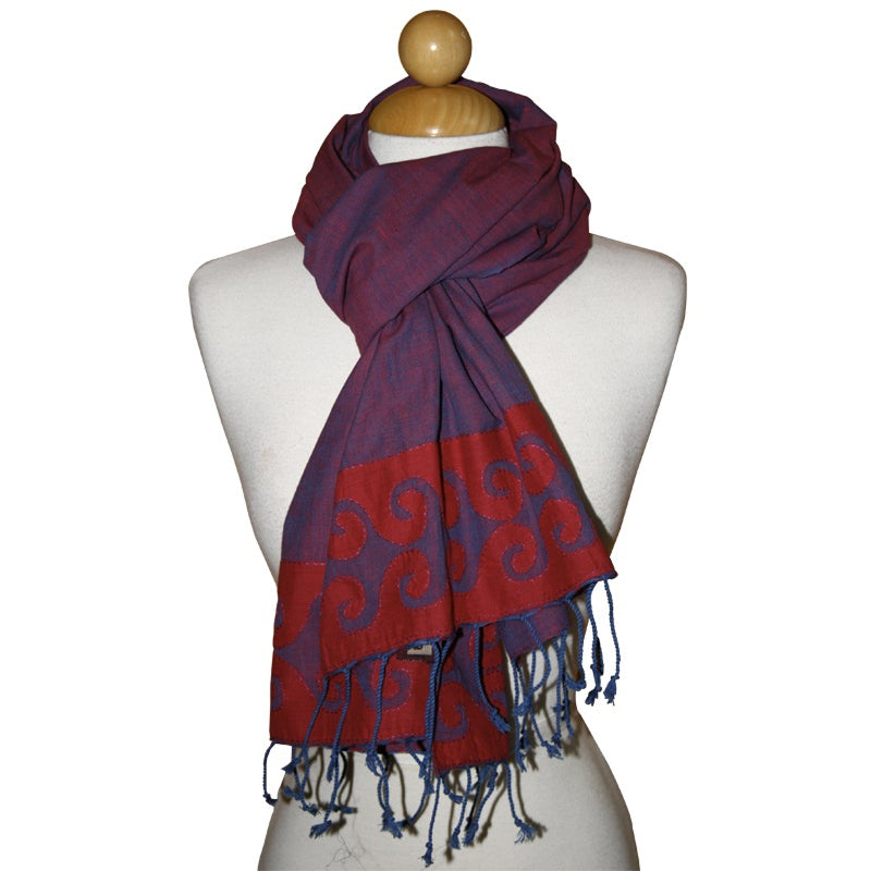 Handwoven Cotton Scarves with Applique &amp; Tanka Embroidery | Swirl Purple