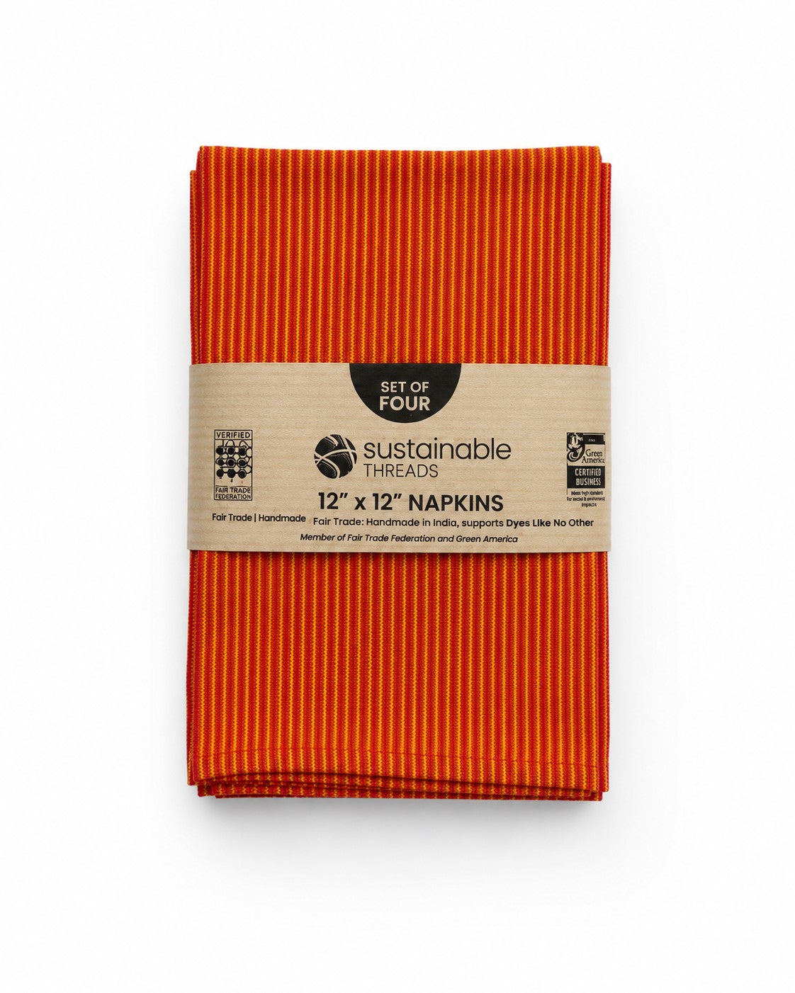 Handwoven Cotton Napkins, Set of 4 | 12" × 12"| Sunrise