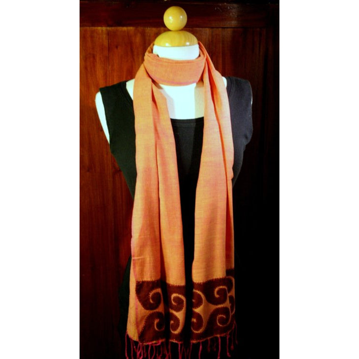Handwoven Cotton Scarves with Applique & Tanka Embroidery | Swirl Tea Rose