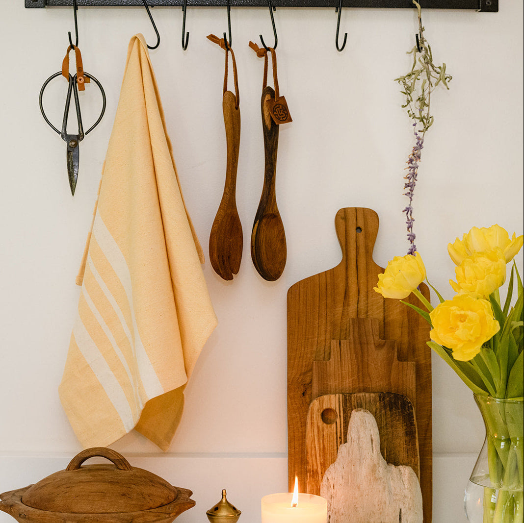 Cotton Kitchen Towel | Handwoven | Scandi Stripe | Butter