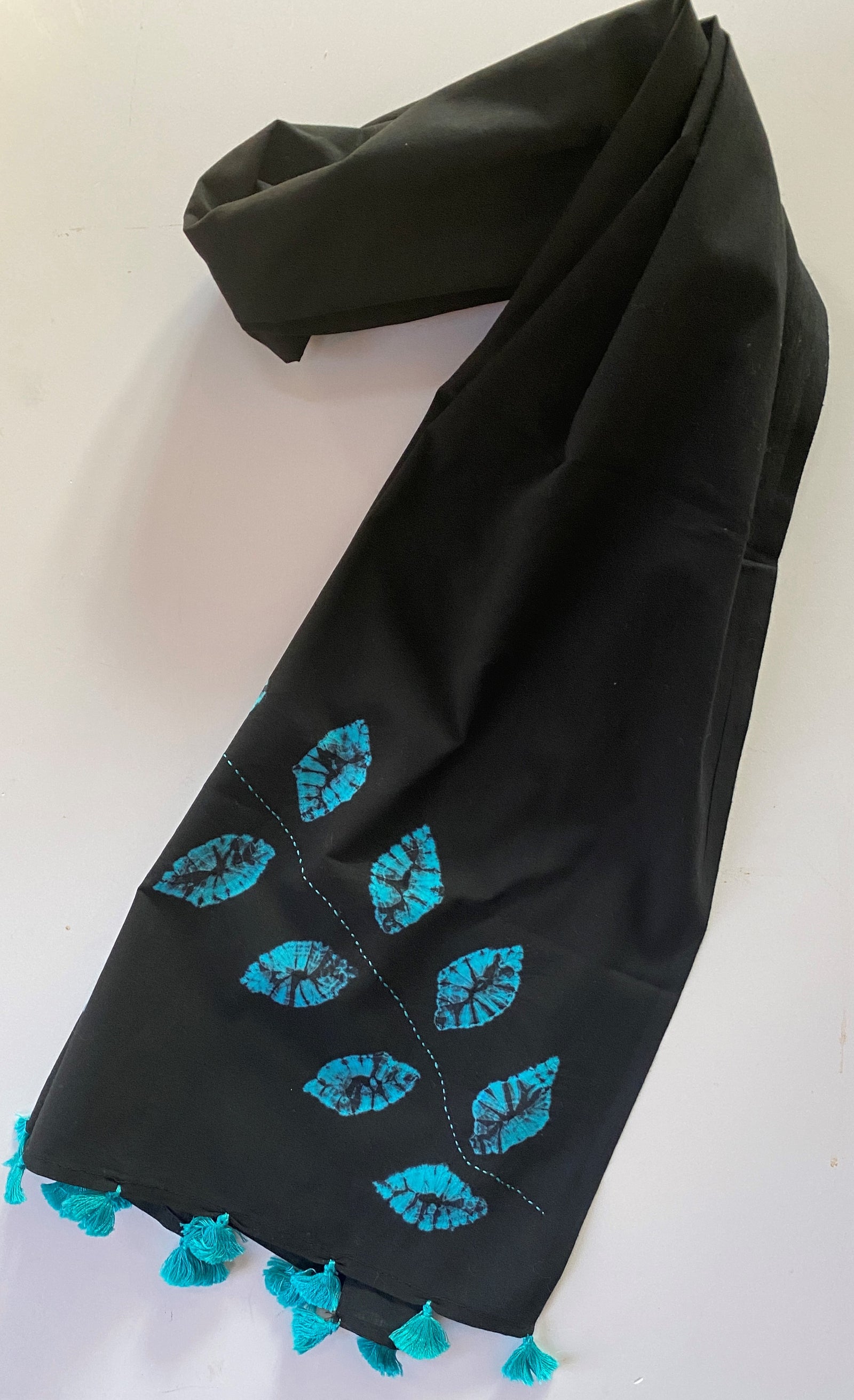 Shibori-Dyed & Hand-Embroidered Cotton Scarf | Leaf & Twig
