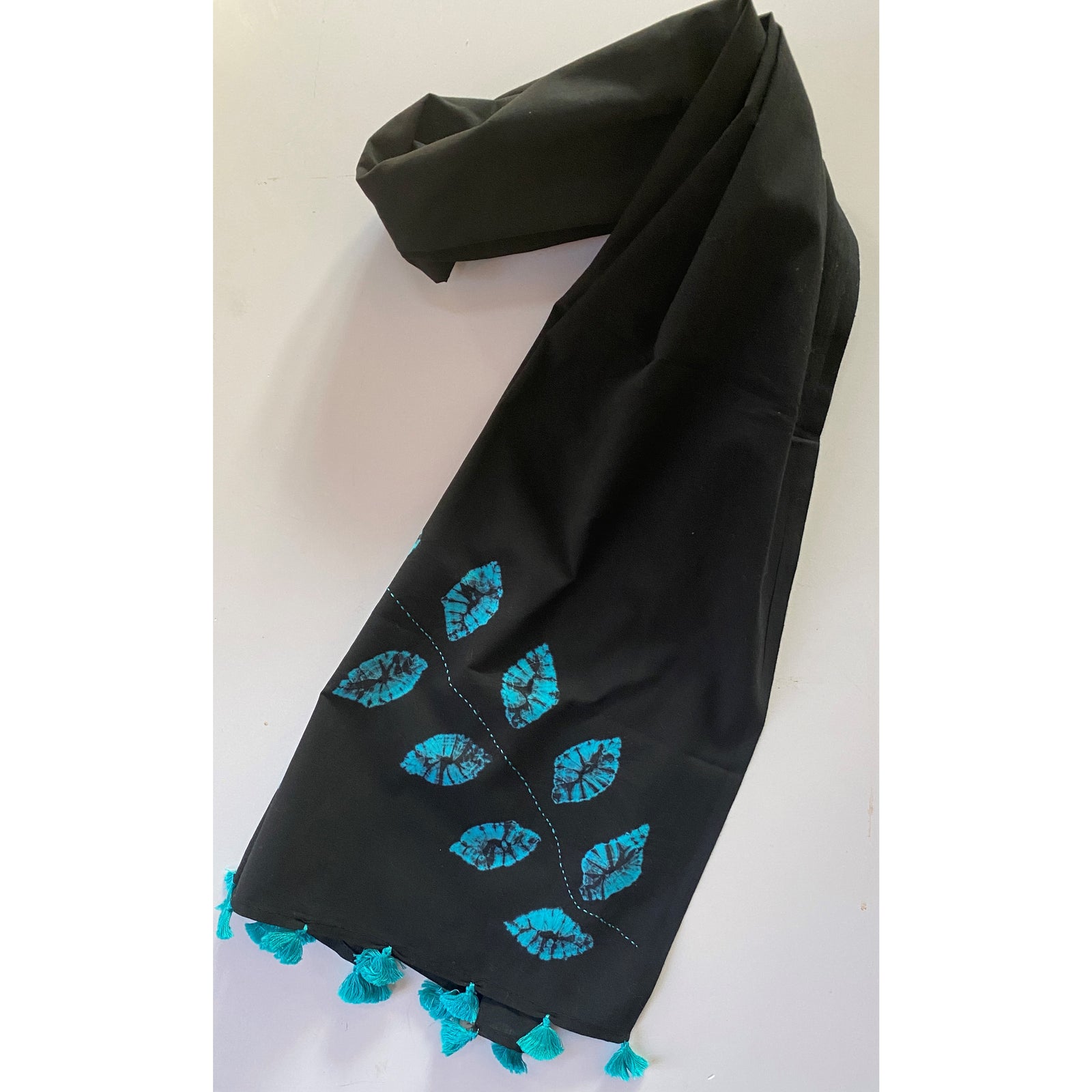 Shibori-Dyed & Hand-Embroidered Cotton Scarf | Leaf & Twig