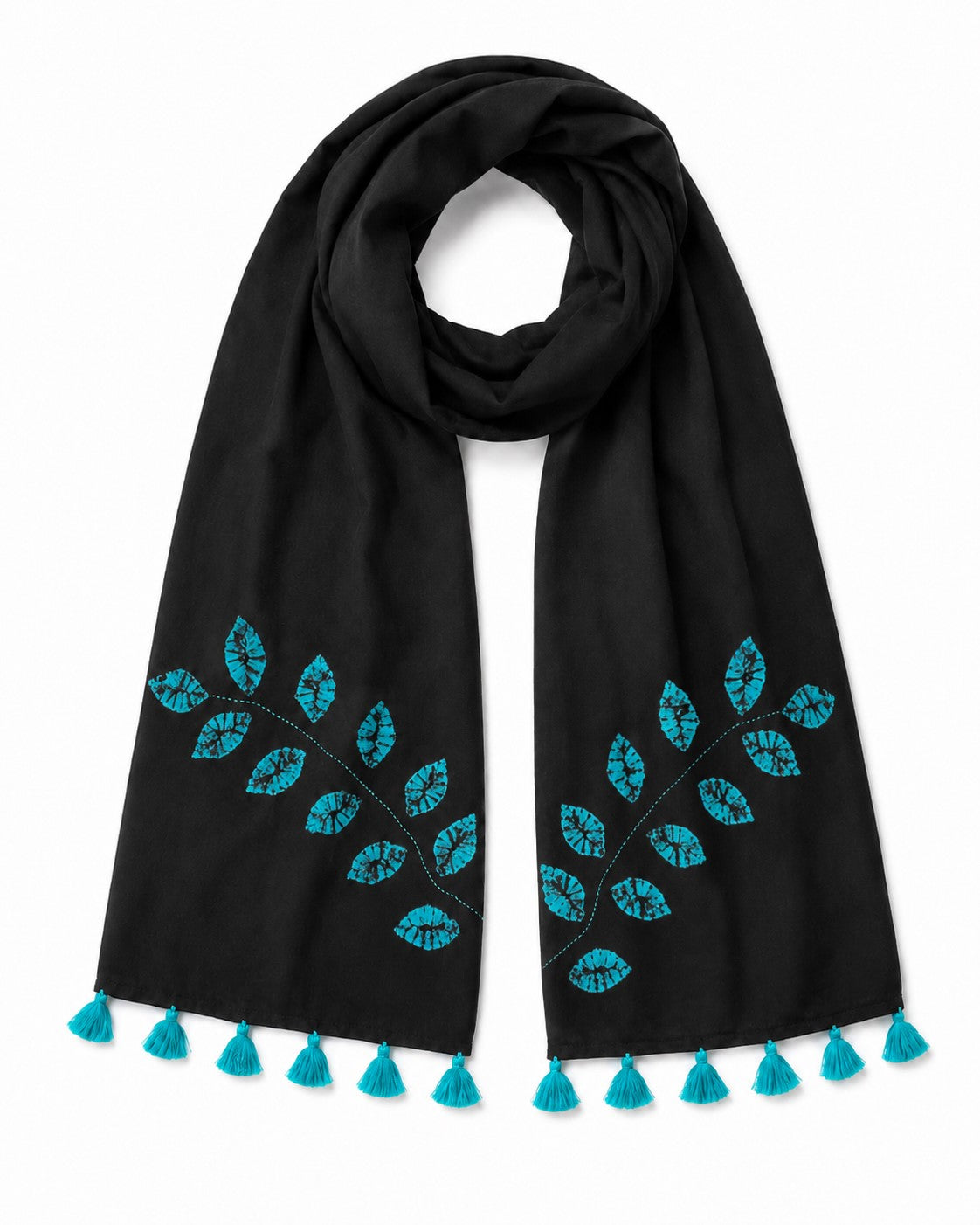 Shibori-Dyed & Hand-Embroidered Cotton Scarf | Leaf & Twig