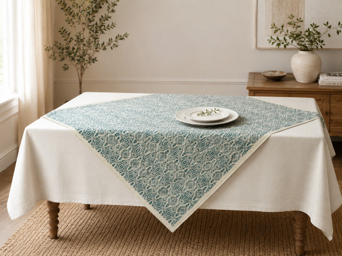 Hand Block Printed Kora Cotton Tablecloths | Stories in Print | Motifs Fog