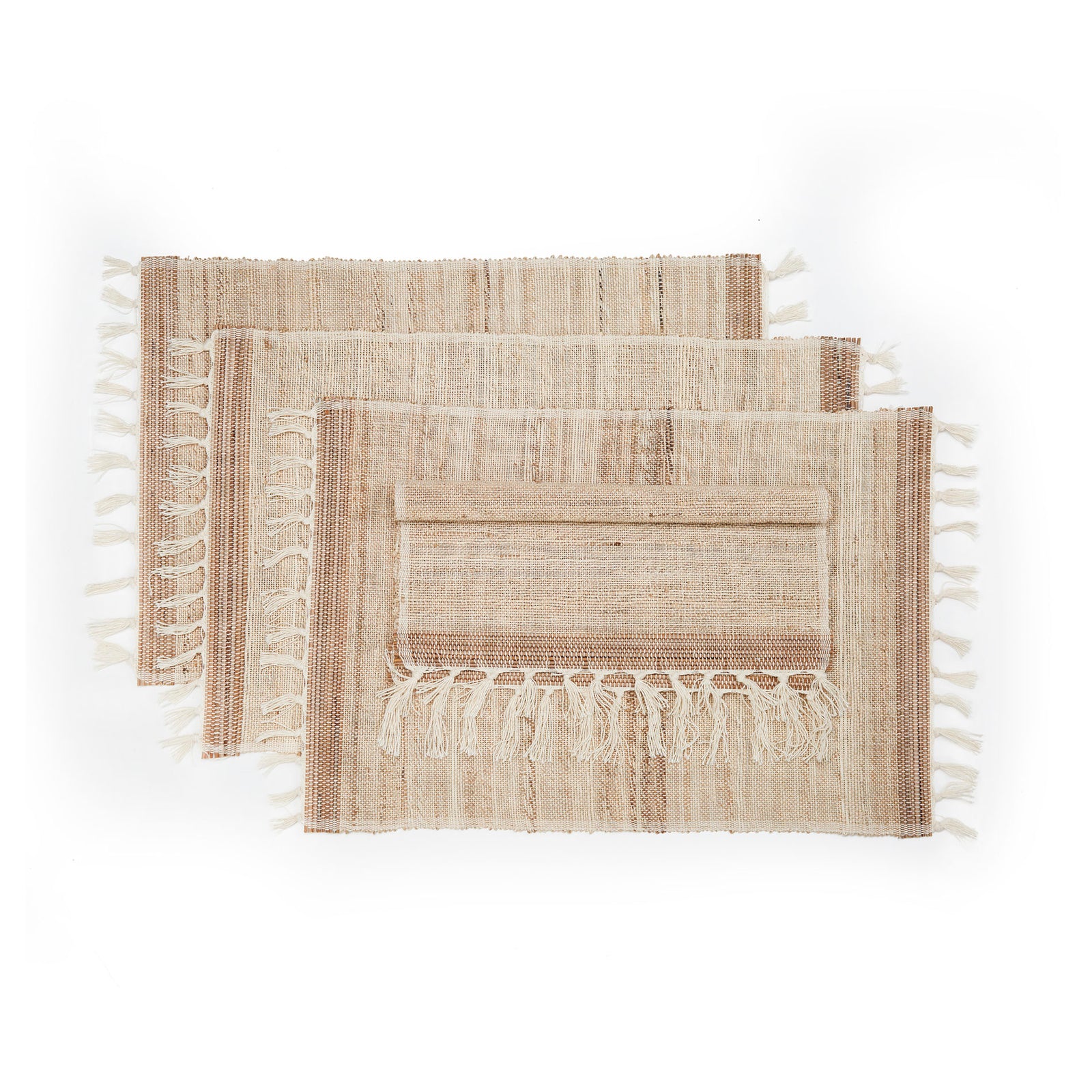 Banana Stem Fiber Placemats, Set of 4 | Handwoven | Table Classics | Biscotti Fringed
