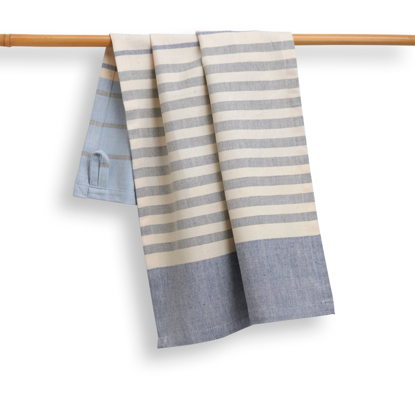 Cotton Kitchen Towels | Handwoven Airy Stripe | Blue Cheese