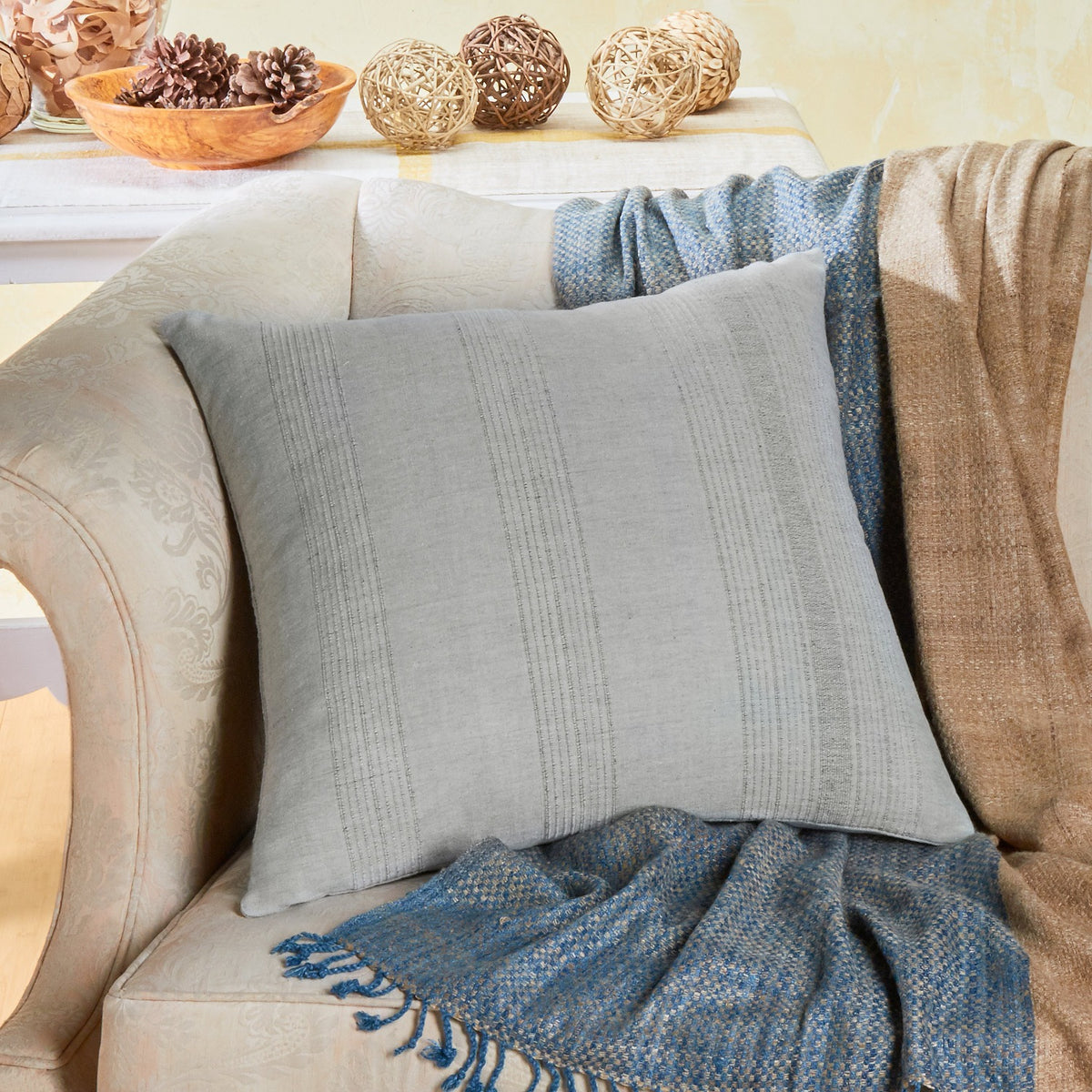 Handwoven Cotton Throw Pillow with Insert | 20" × 20" | Foundation | Sea Salt