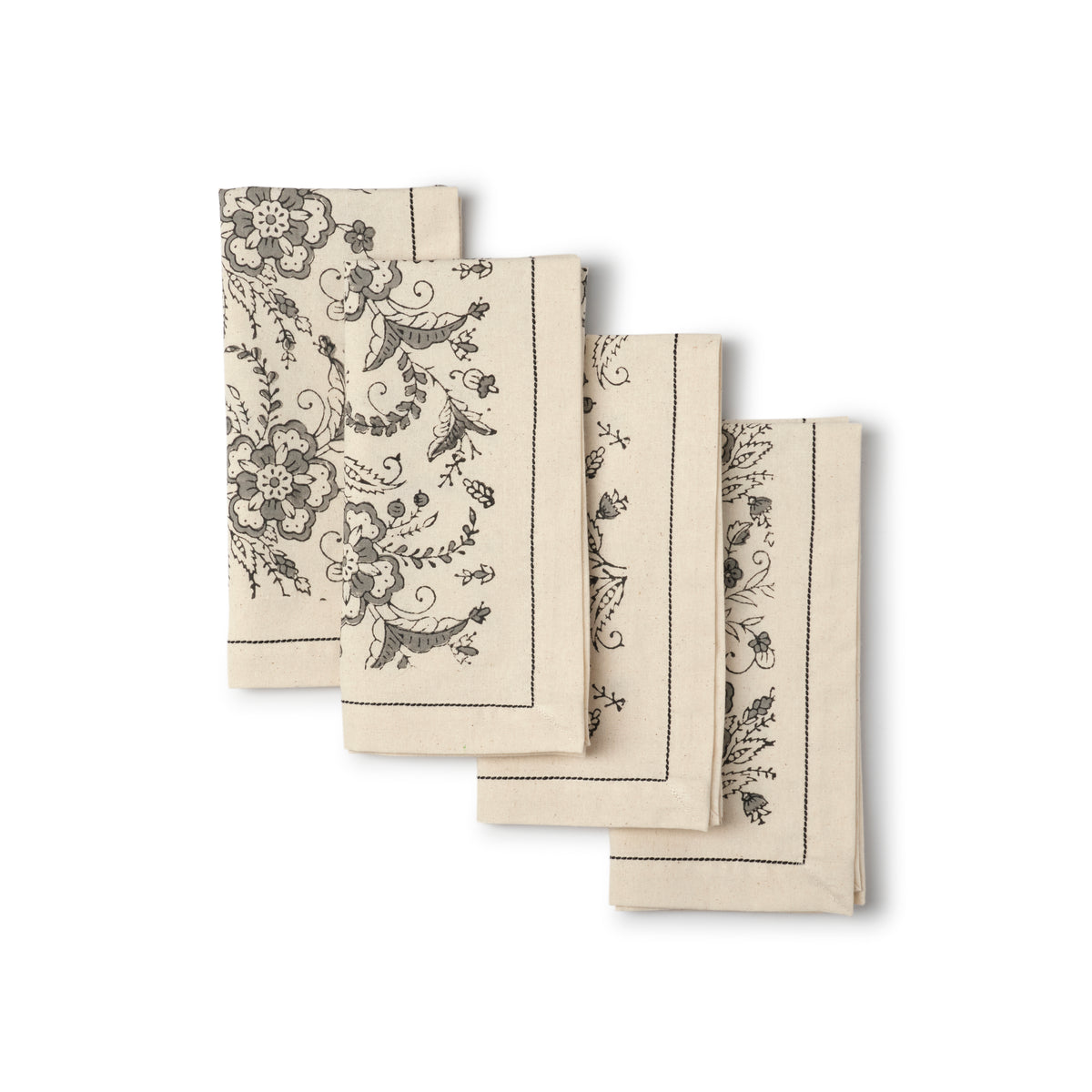 Hand Block Printed Cotton Napkins, Set of 4 | 18" × 18" | Ivy Slate