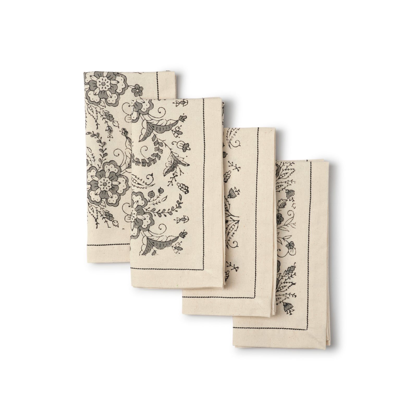 Hand Block Printed Cotton Napkins, Set of 4 | 18" × 18" | Ivy Slate