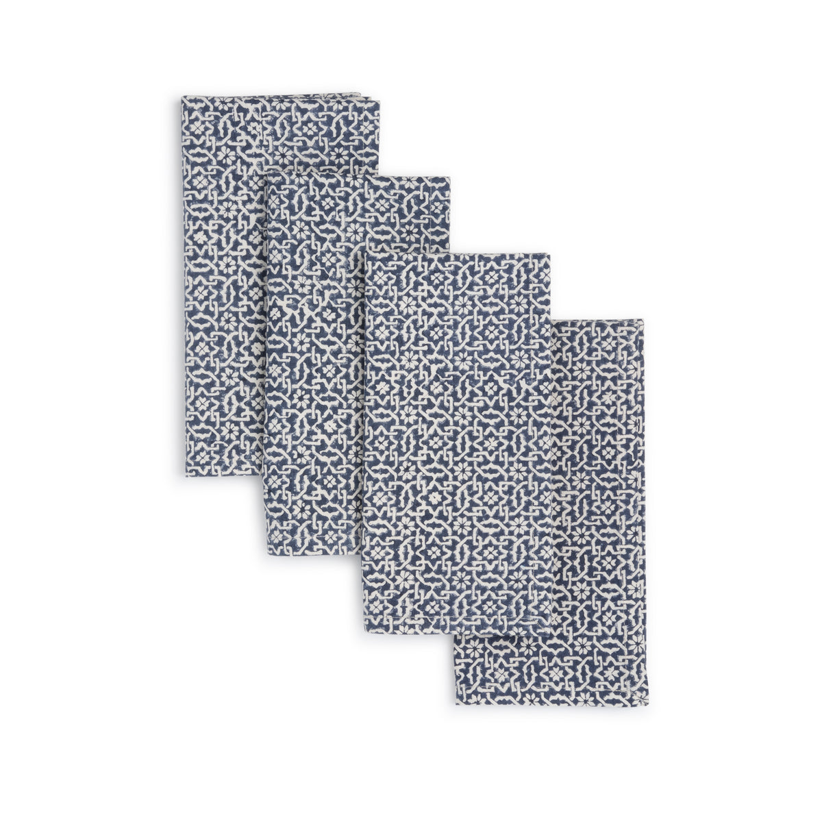 Hand Block Printed Cotton Napkins, Set of 4 | 18″×18″ | Axis | Blue Valley