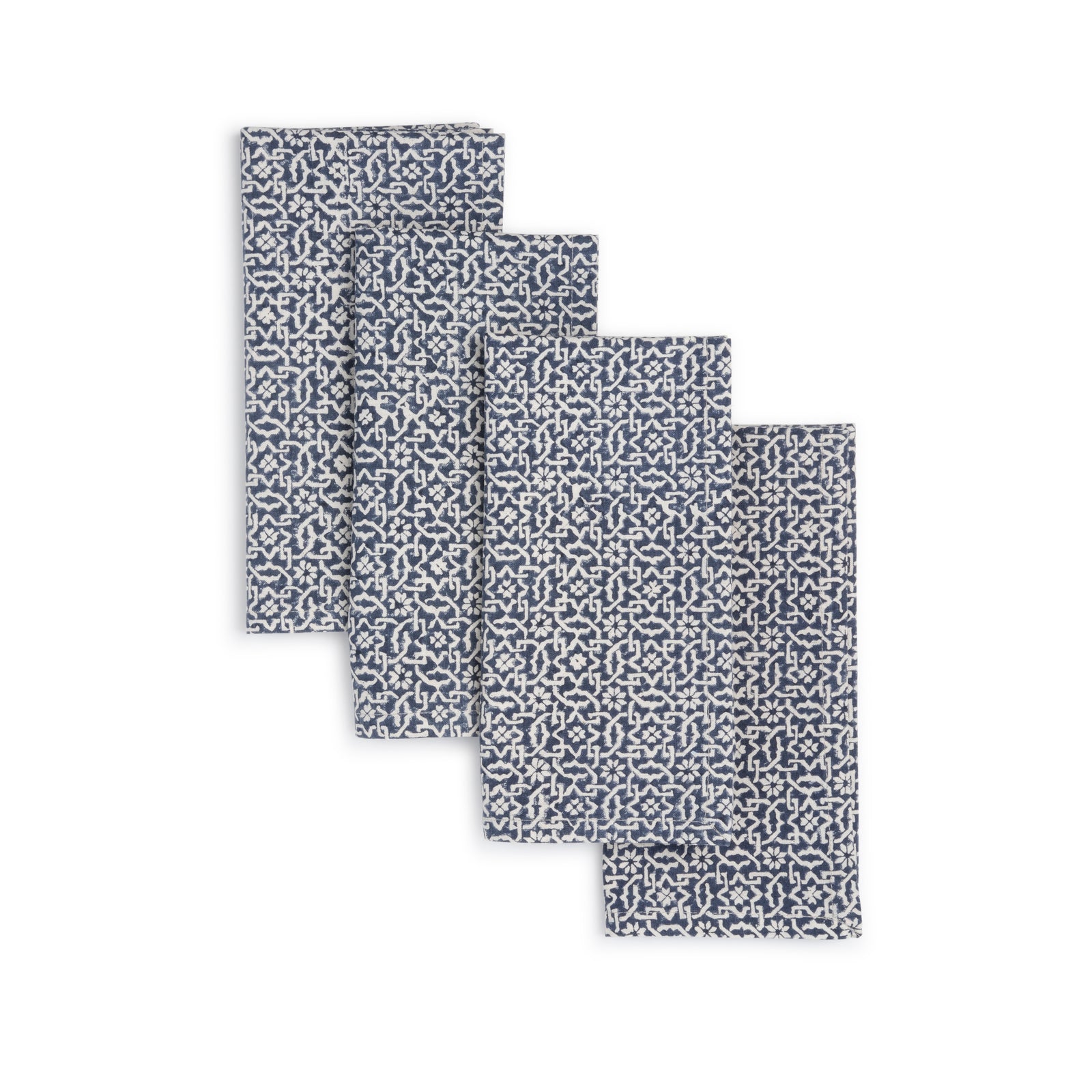 Hand Block Printed Cotton Napkins, Set of 4 | 18″×18″ | Axis | Blue Valley