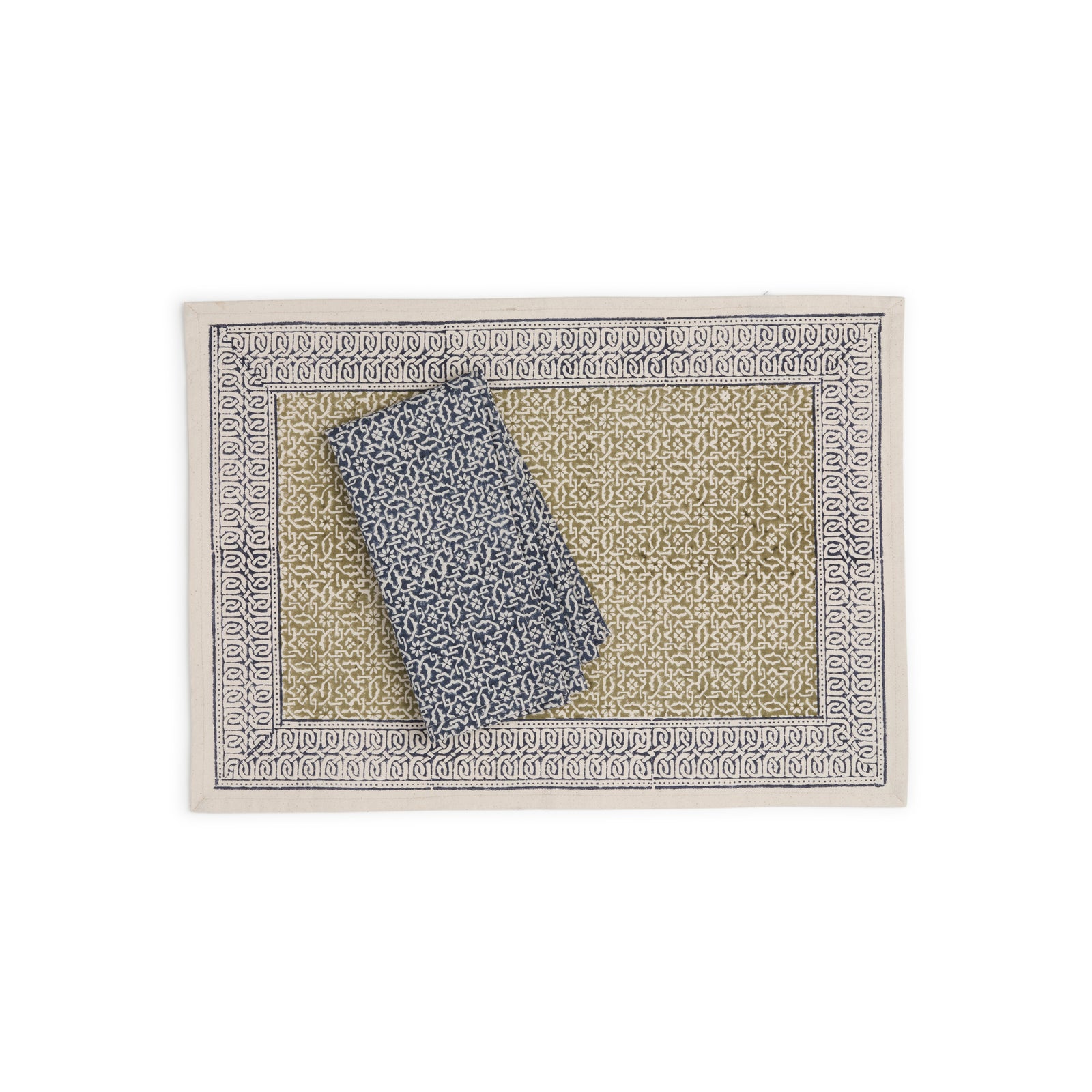 Hand Block Printed Cotton Napkins, Set of 4 | 18″×18″ | Axis | Blue Valley