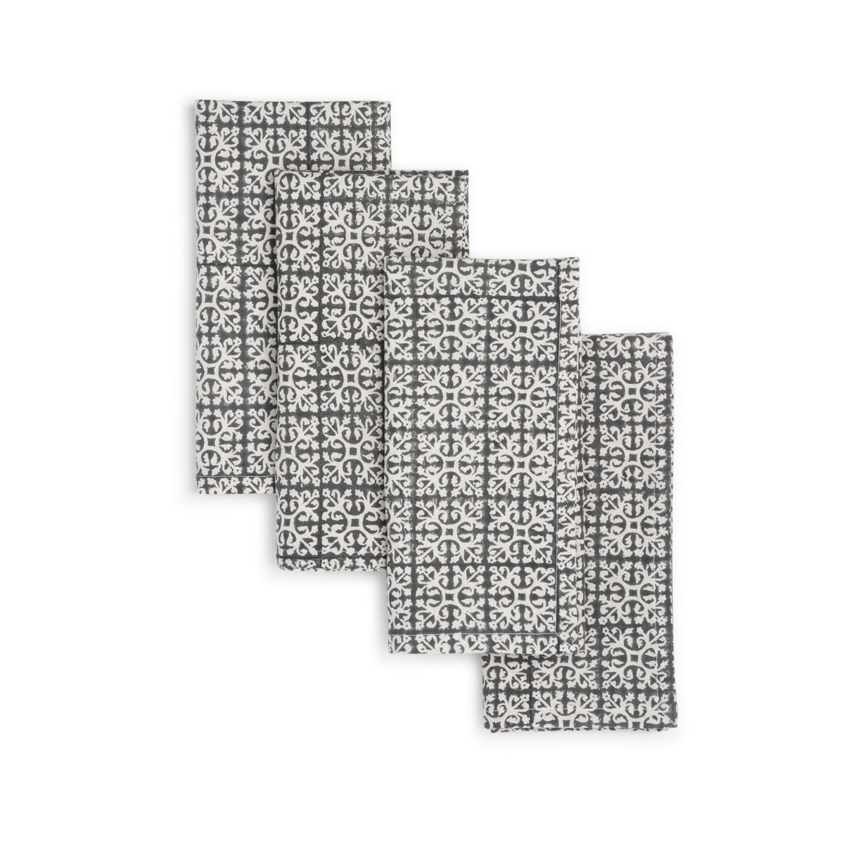 Hand Block Printed Cotton Napkins, Set of 4 | 18″×18″ | Axis | Brownie