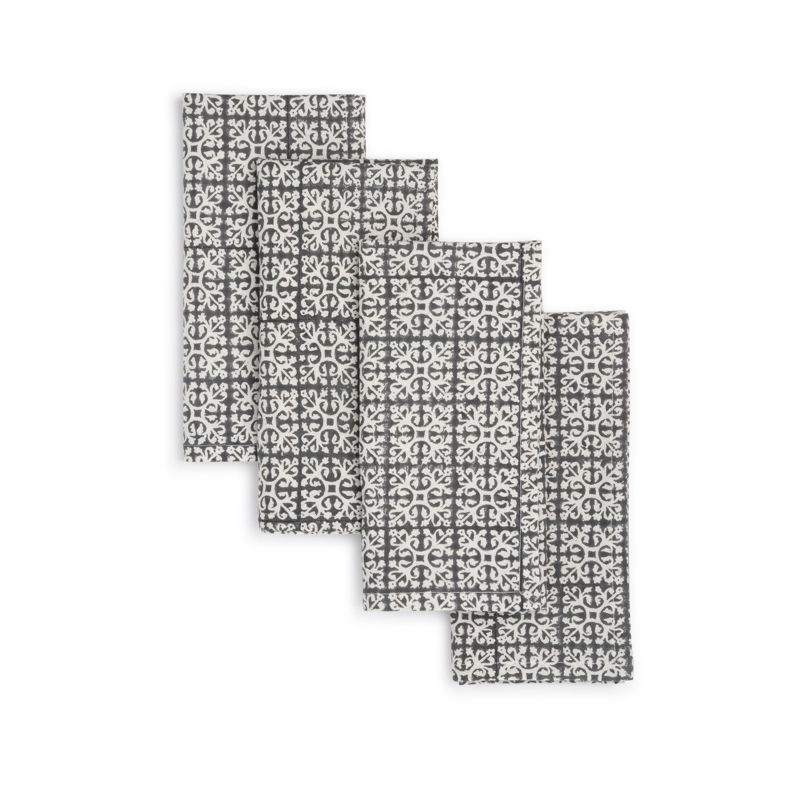 Hand Block Printed Cotton Napkins, Set of 4 | 18″×18″ | Axis | Brownie