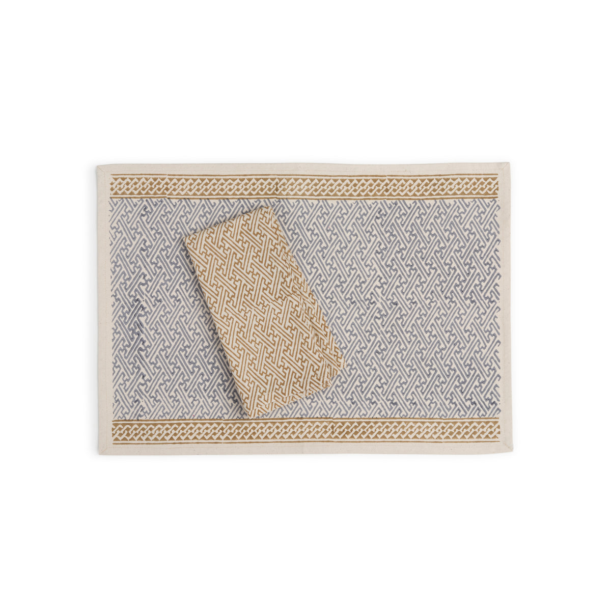 Hand Block Printed Cotton Napkins, Set of 4 | 18″×18″ | Axis | Golden Star
