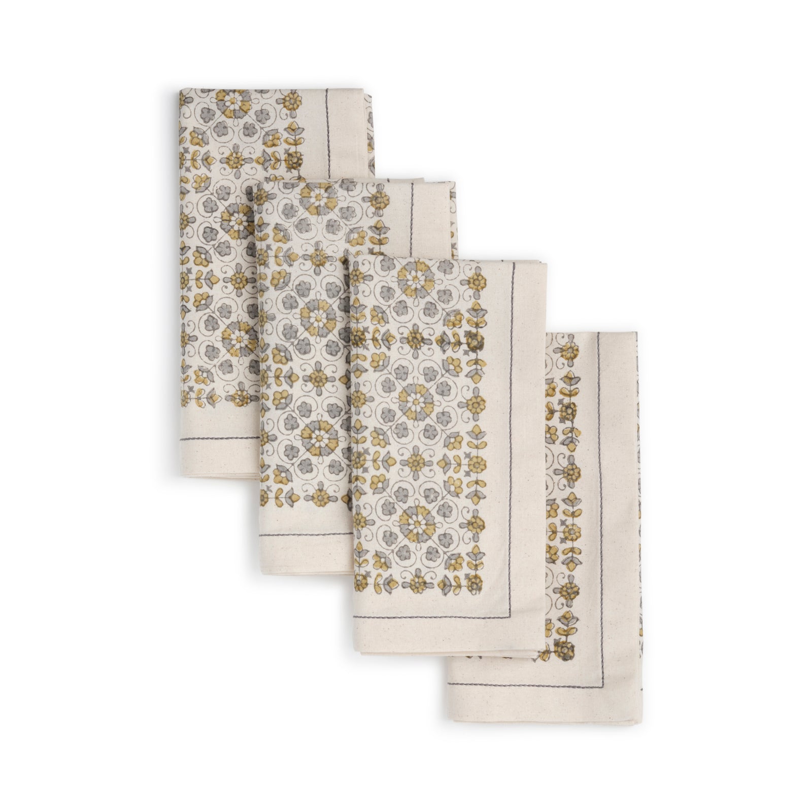 Hand Block Printed Cotton Napkins, Set of 4 | 18" × 18" | Lily