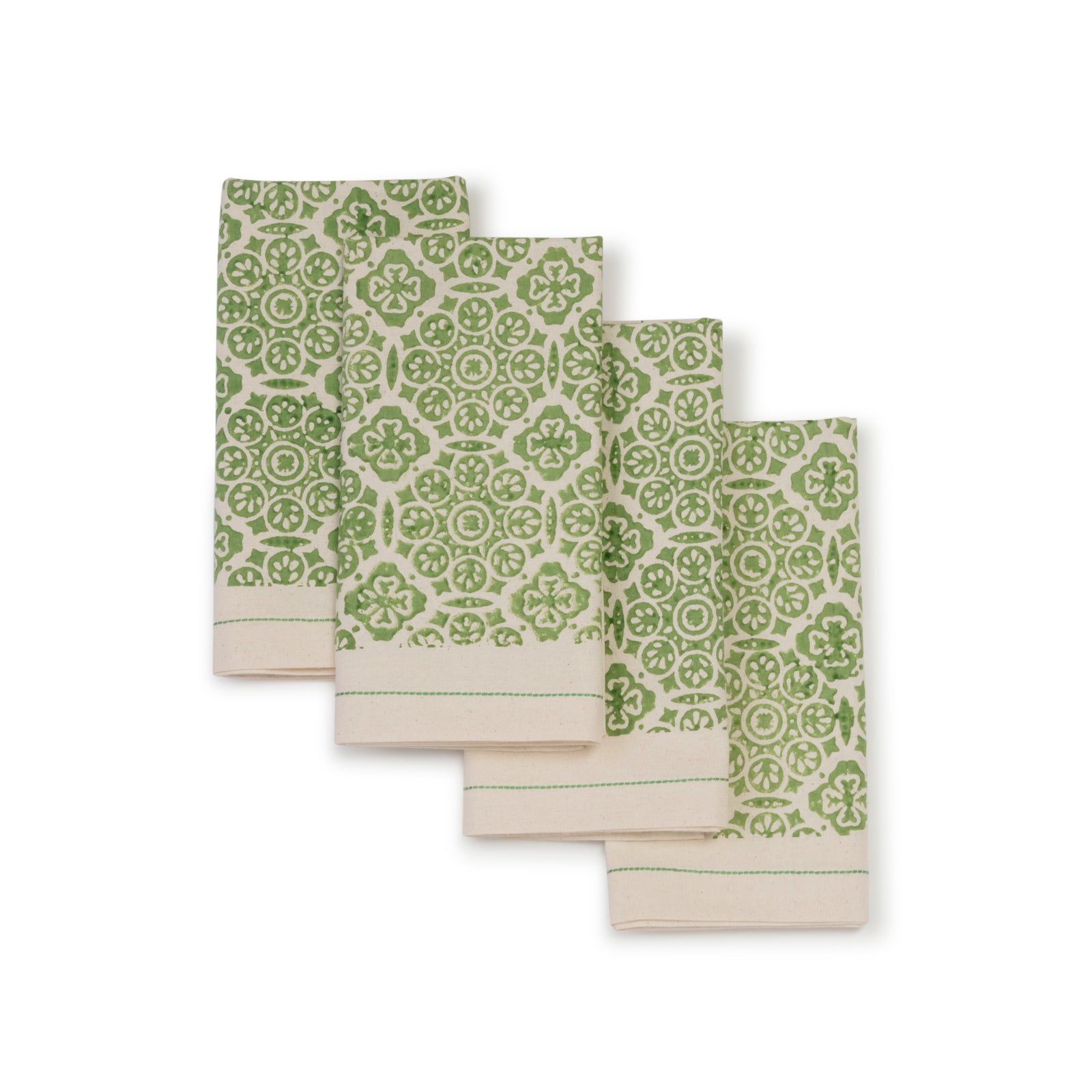Hand Block Printed Cotton Napkins, Set of 4 | 18″×18″ | Embellish | Mosaic Sage