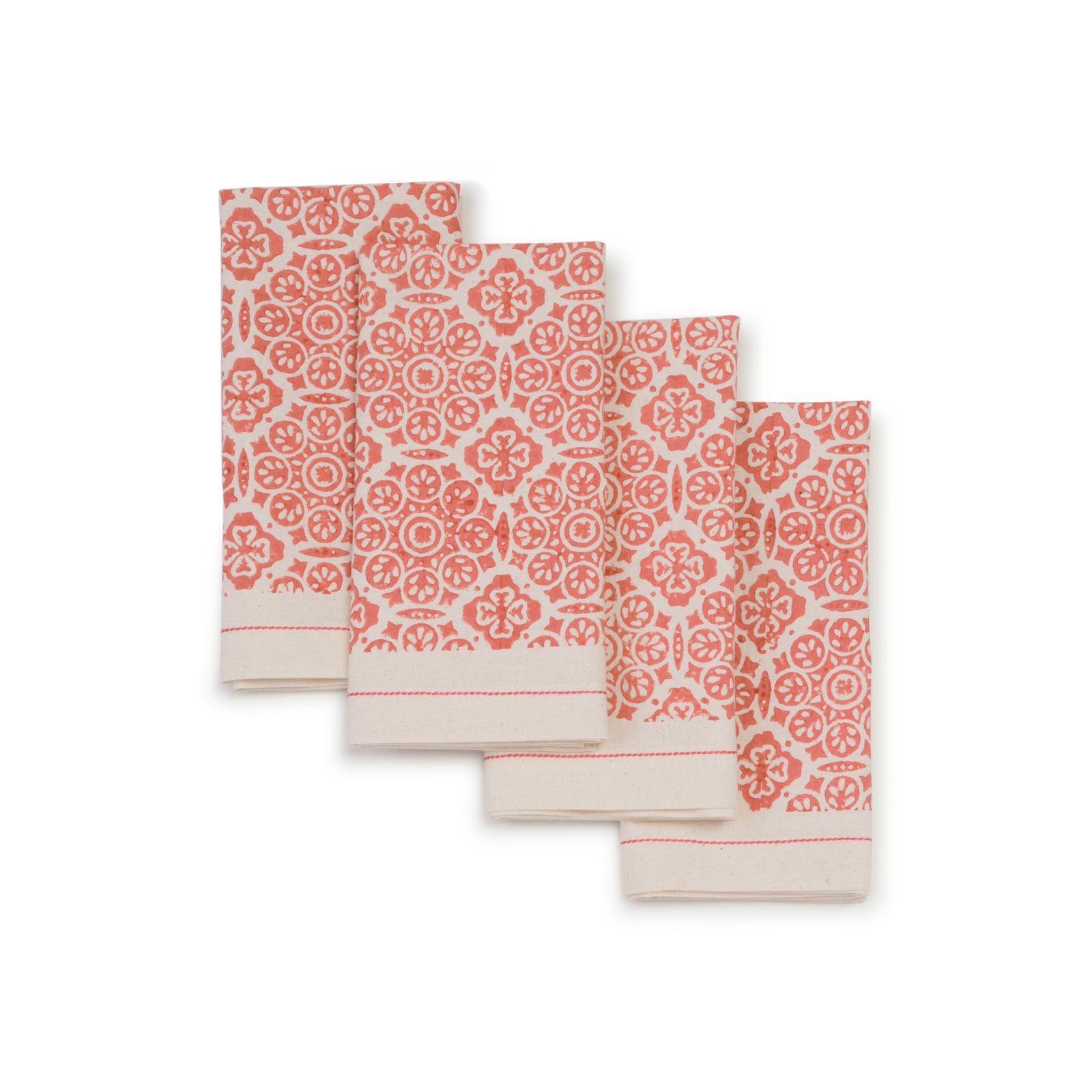 Hand Block Printed Cotton Napkins, Set of 4 | 18″×18″ | Embellish | Mosaic Rose