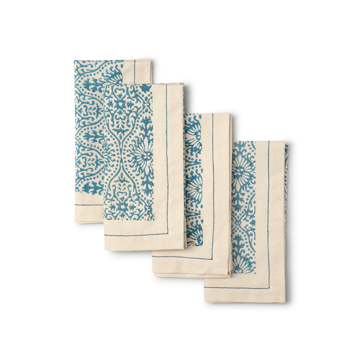 Hand Block Printed Cotton Napkins, Set of 4 | 18″×18″ | Embellish | Motifs Fog