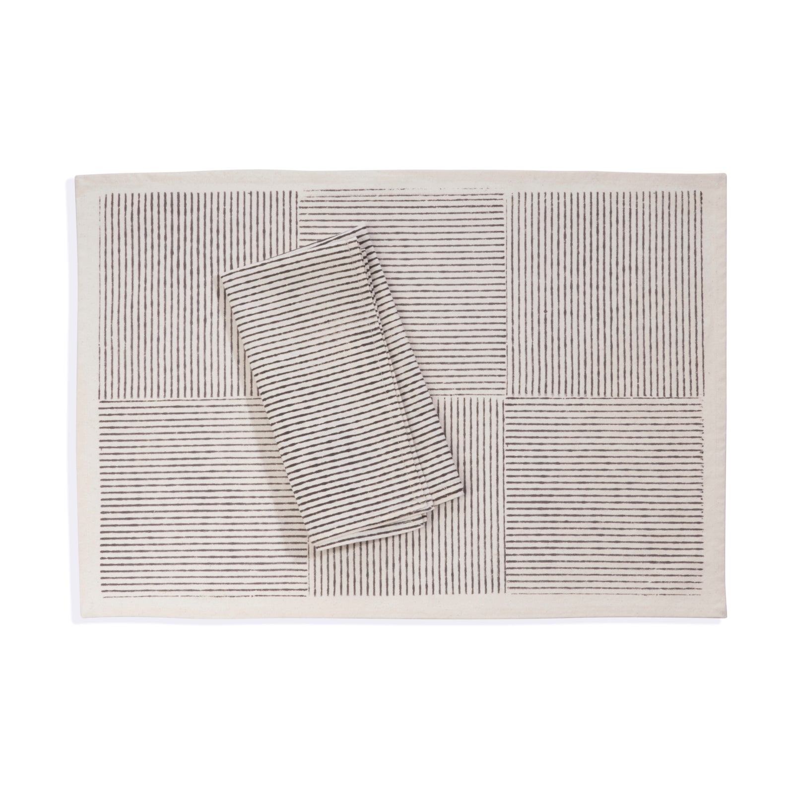 Kora Cotton Placemats, Set of 4 | Hand Block Printed | Hatch Stripe | Villa