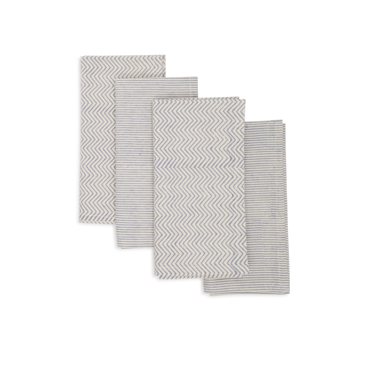 Hand Block Printed Cotton Napkins, Set of 4 | 18″×18″ | Axis | Aspen Blue