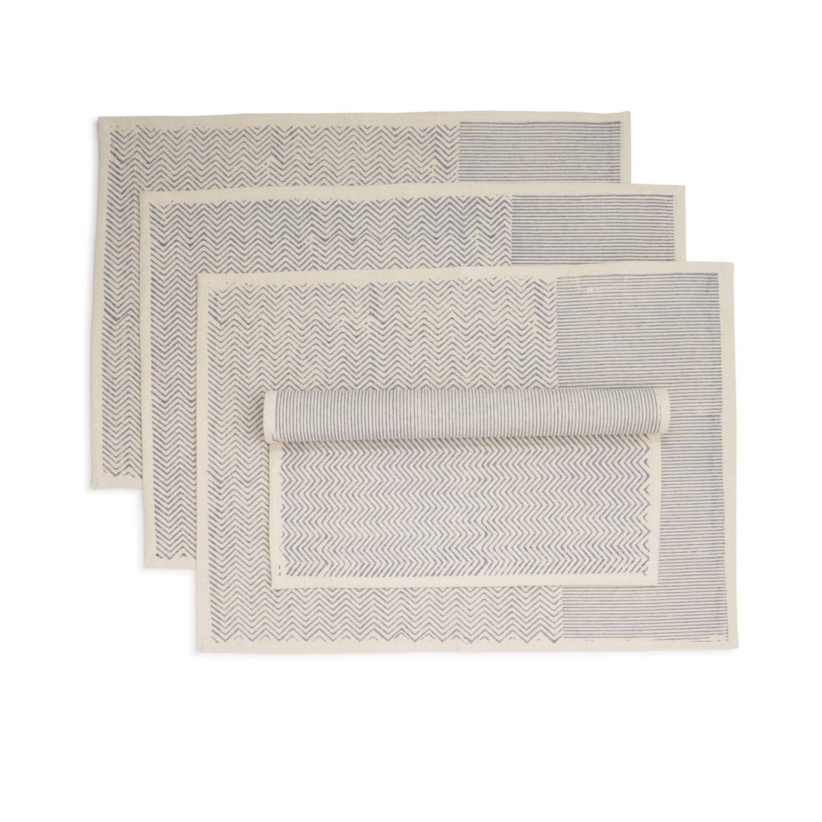 Hand Block Printed Cotton Napkins, Set of 4 | 18″×18″ | Axis | Aspen Blue