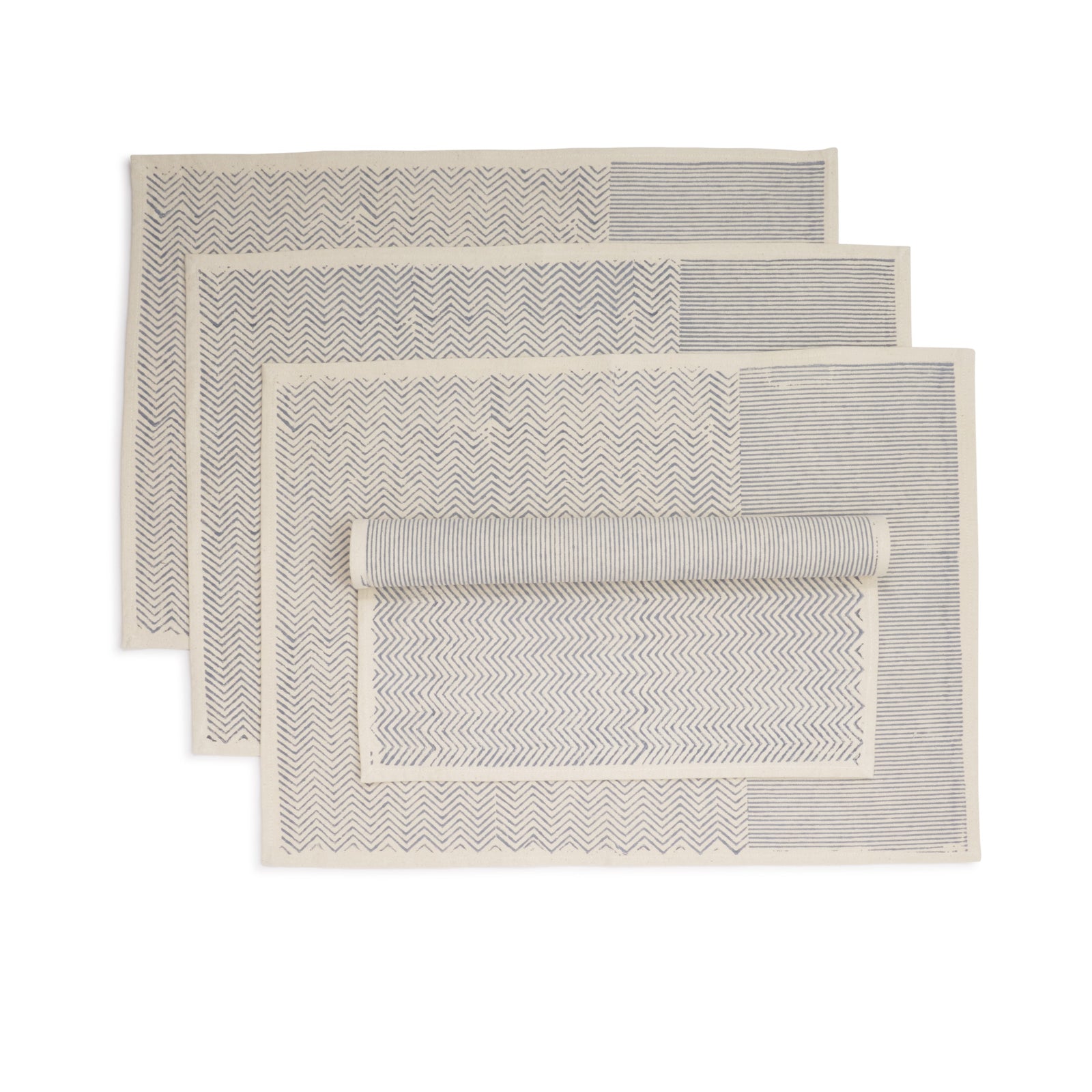 Hand Block Printed Cotton Napkins, Set of 4 | 18″×18″ | Axis | Aspen Blue