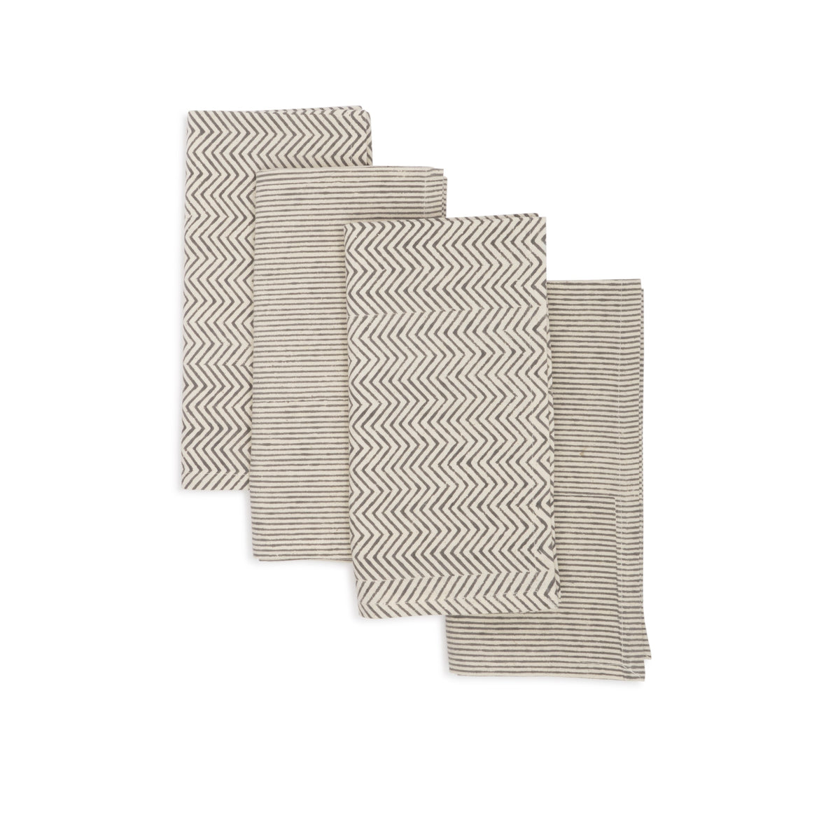 Kora Cotton Placemats, Set of 4 | Hand Block Printed | Block Duo | Aspen Slate