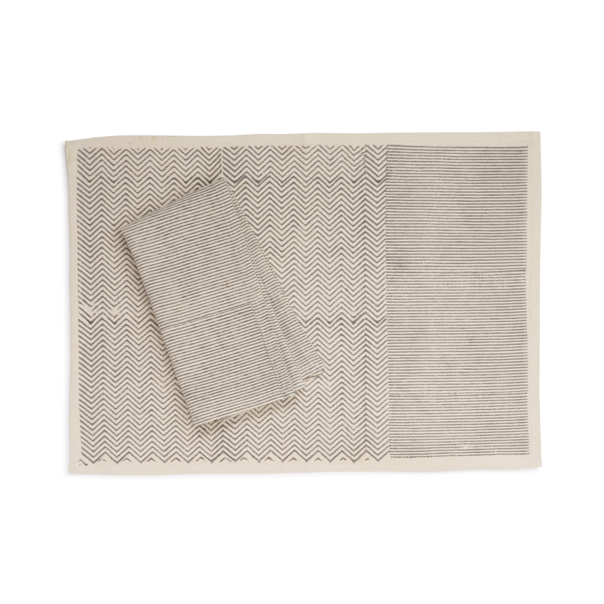 Kora Cotton Placemats, Set of 4 | Hand Block Printed | Block Duo | Aspen Slate