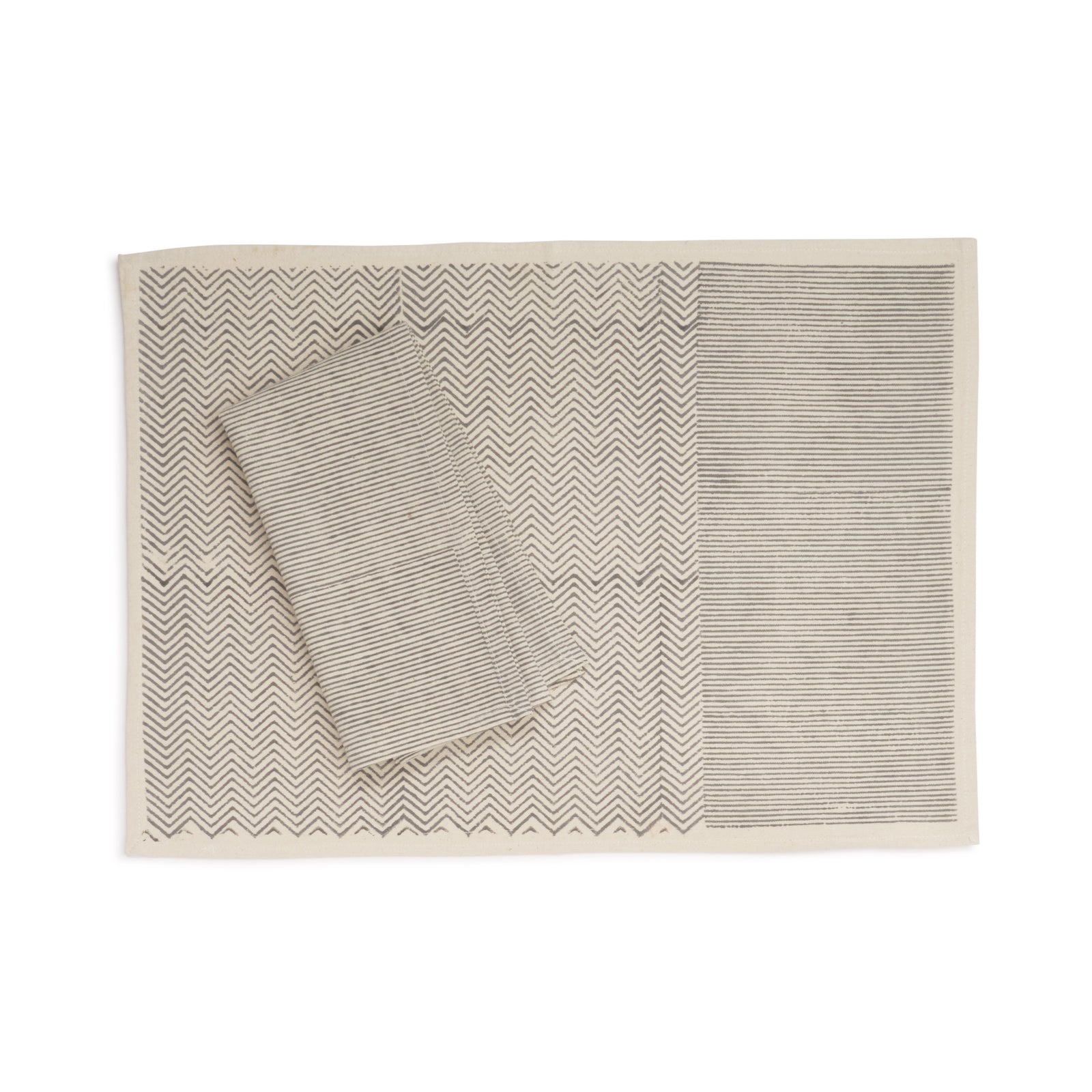 Kora Cotton Placemats, Set of 4 | Hand Block Printed | Block Duo | Aspen Slate
