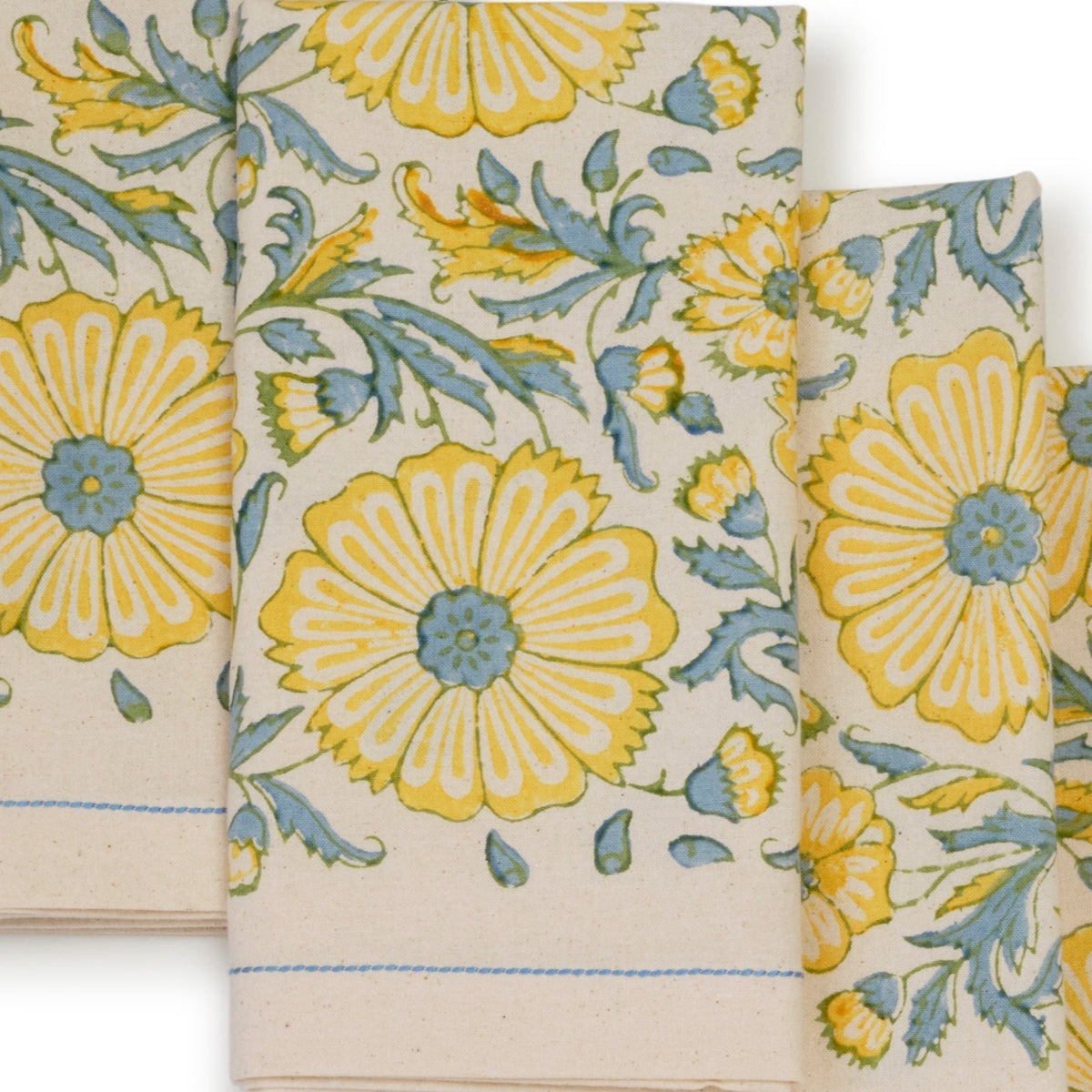Hand Block Printed Cotton Napkins, Set of 4 | 18" × 18" | Bloom Wheat
