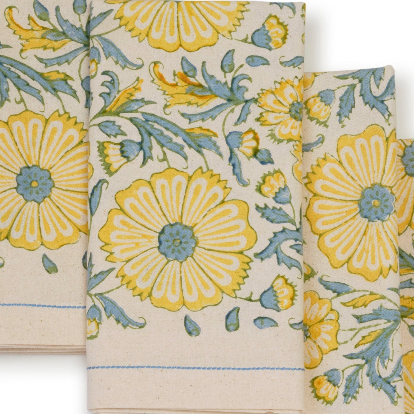 Hand Block Printed Cotton Napkins, Set of 4 | 18" × 18" | Bloom Wheat
