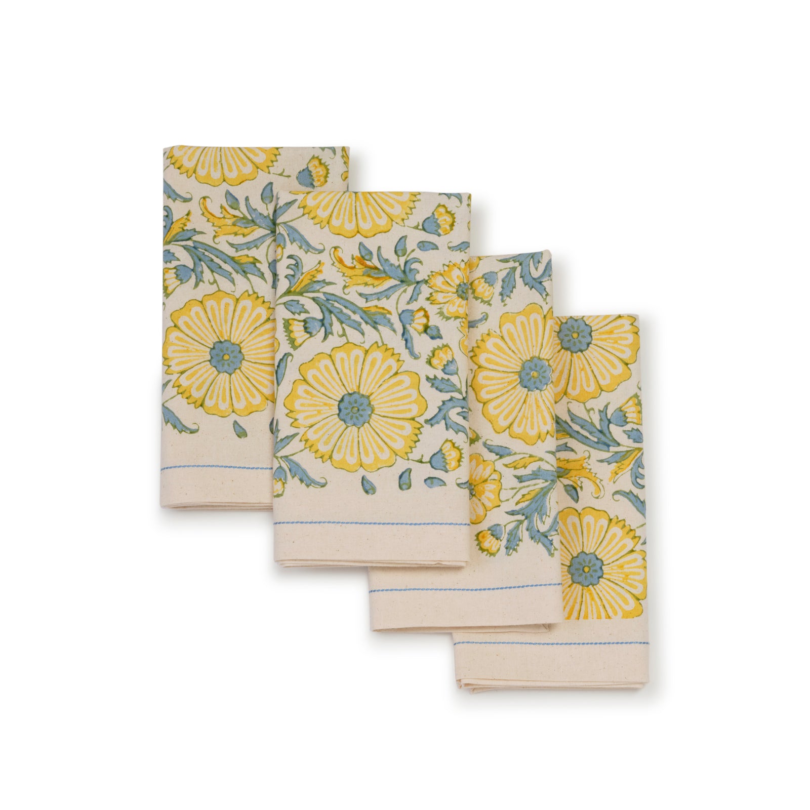 Hand Block Printed Kora Cotton Tablecloths | Stories in Print | Bloom Wheat