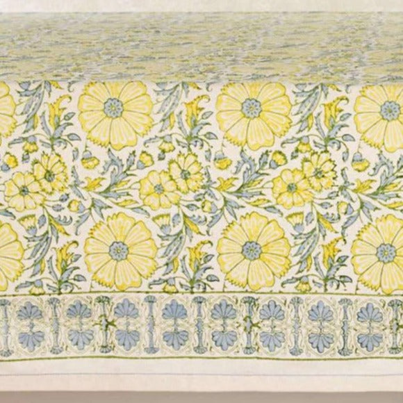 Hand Block Printed Kora Cotton Tablecloths | Stories in Print | Bloom Wheat