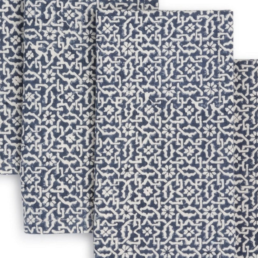 Hand Block Printed Cotton Napkins, Set of 4 | 18″×18″ | Axis | Blue Valley