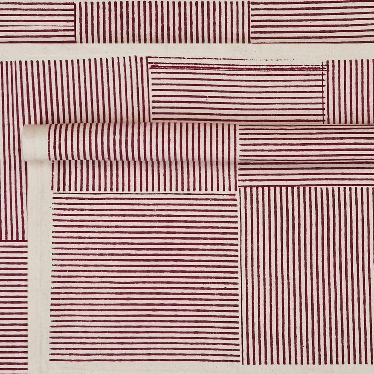 Kora Cotton Placemats, Set of 4 | Hand Block Printed | Hatch Stripe | Carmine