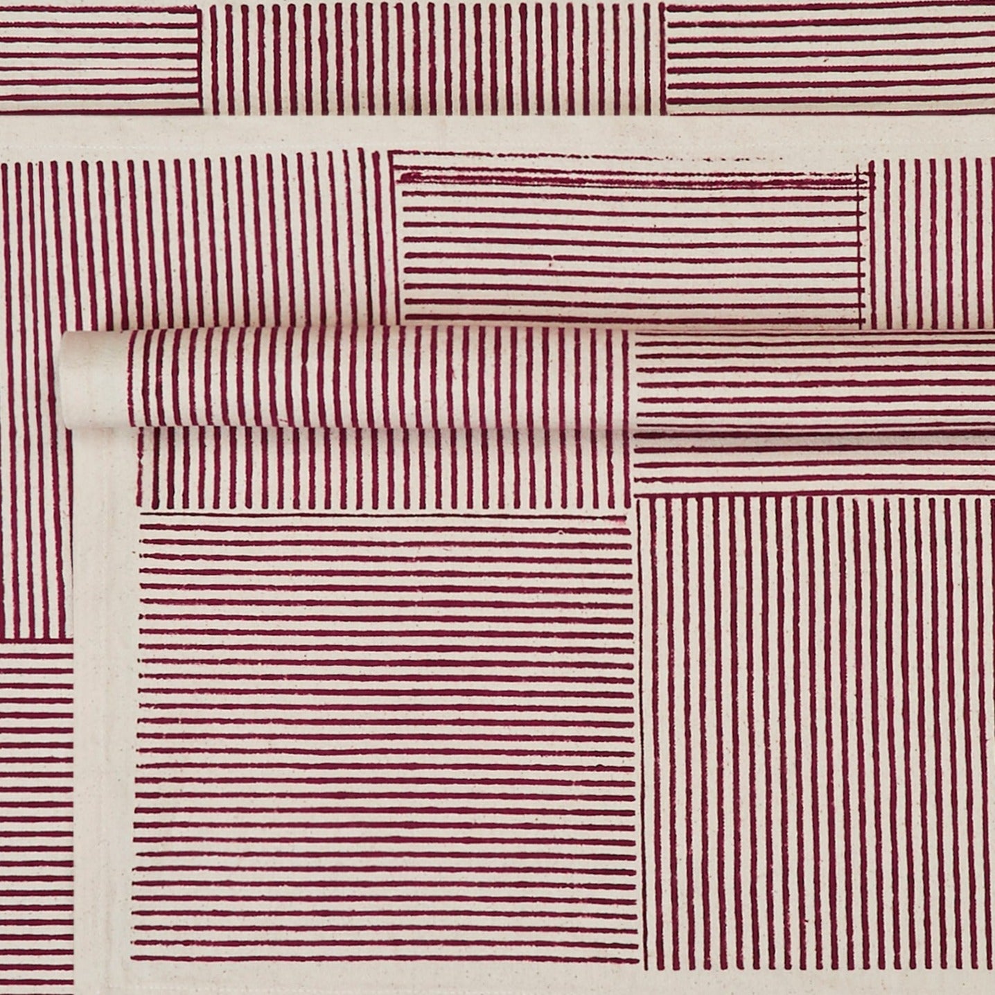 Kora Cotton Placemats, Set of 4 | Hand Block Printed | Hatch Stripe | Carmine