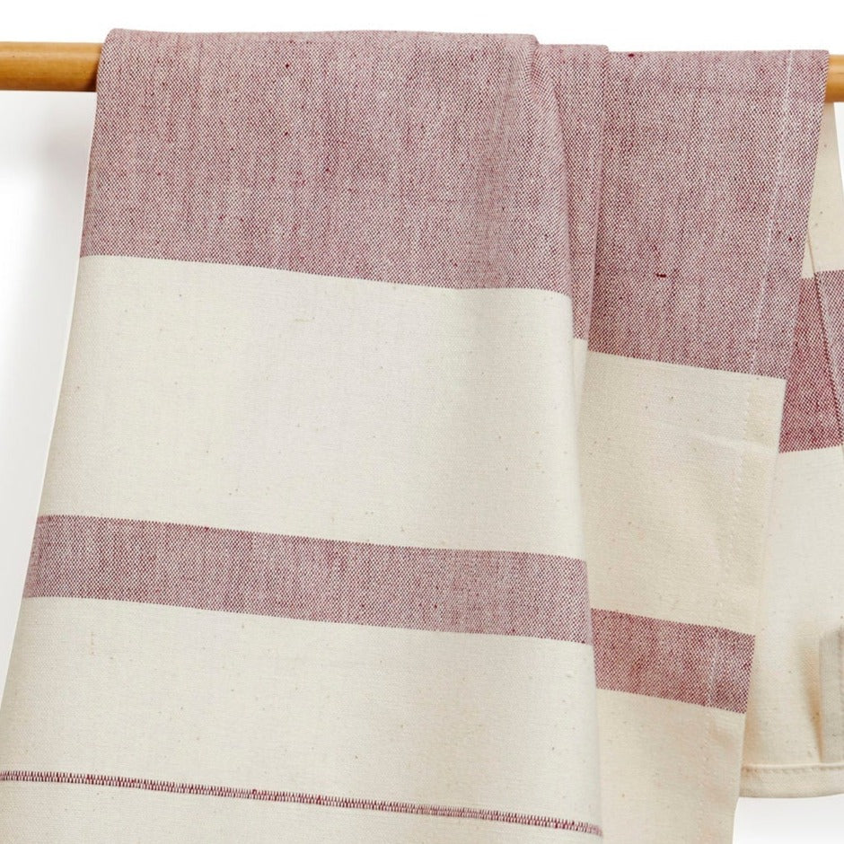 Cotton Kitchen Towel | Handwoven | Field Stripe | Cranberry
