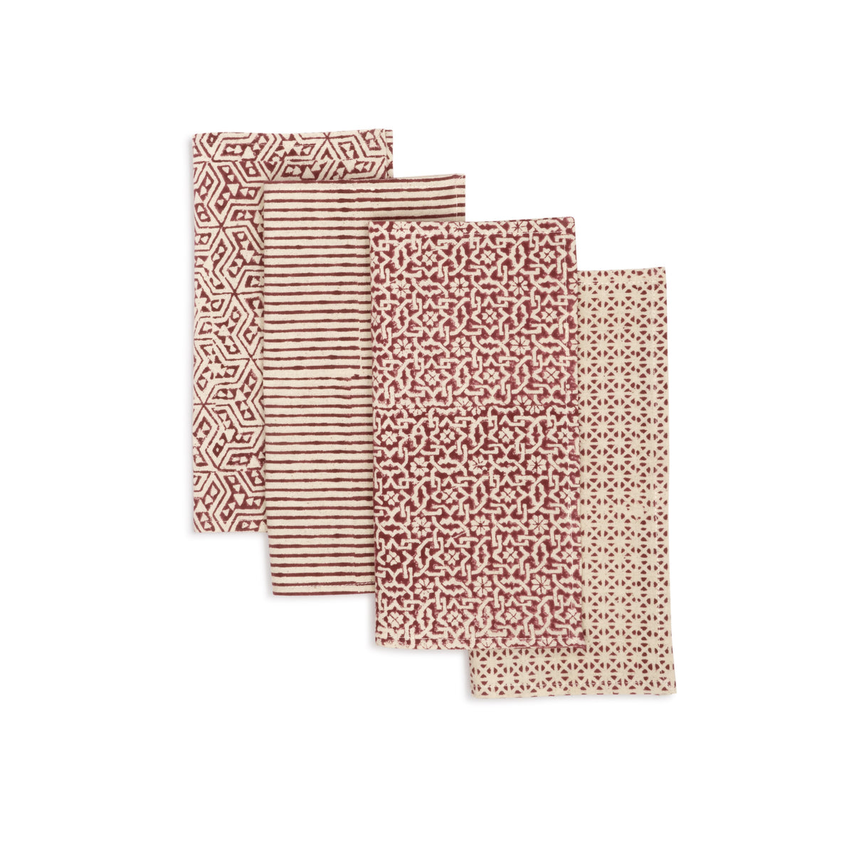 Kora Cotton Placemats, Set of 4 | Hand Block Printed | Hatch Stripe | Carmine