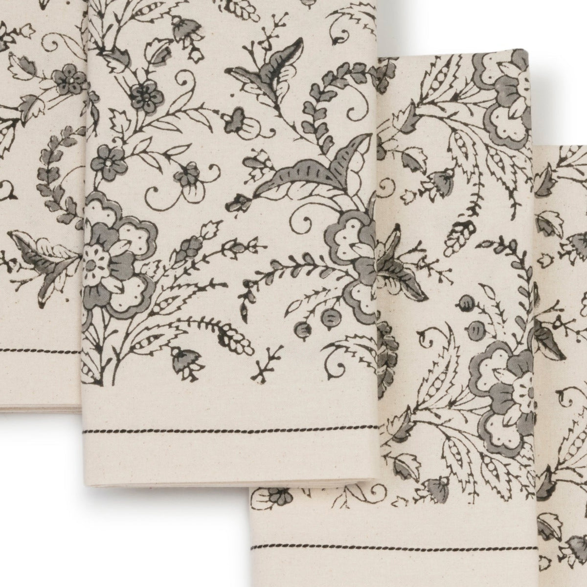 Hand Block Printed Cotton Napkins, Set of 4 | 18" × 18" | Ivy Slate