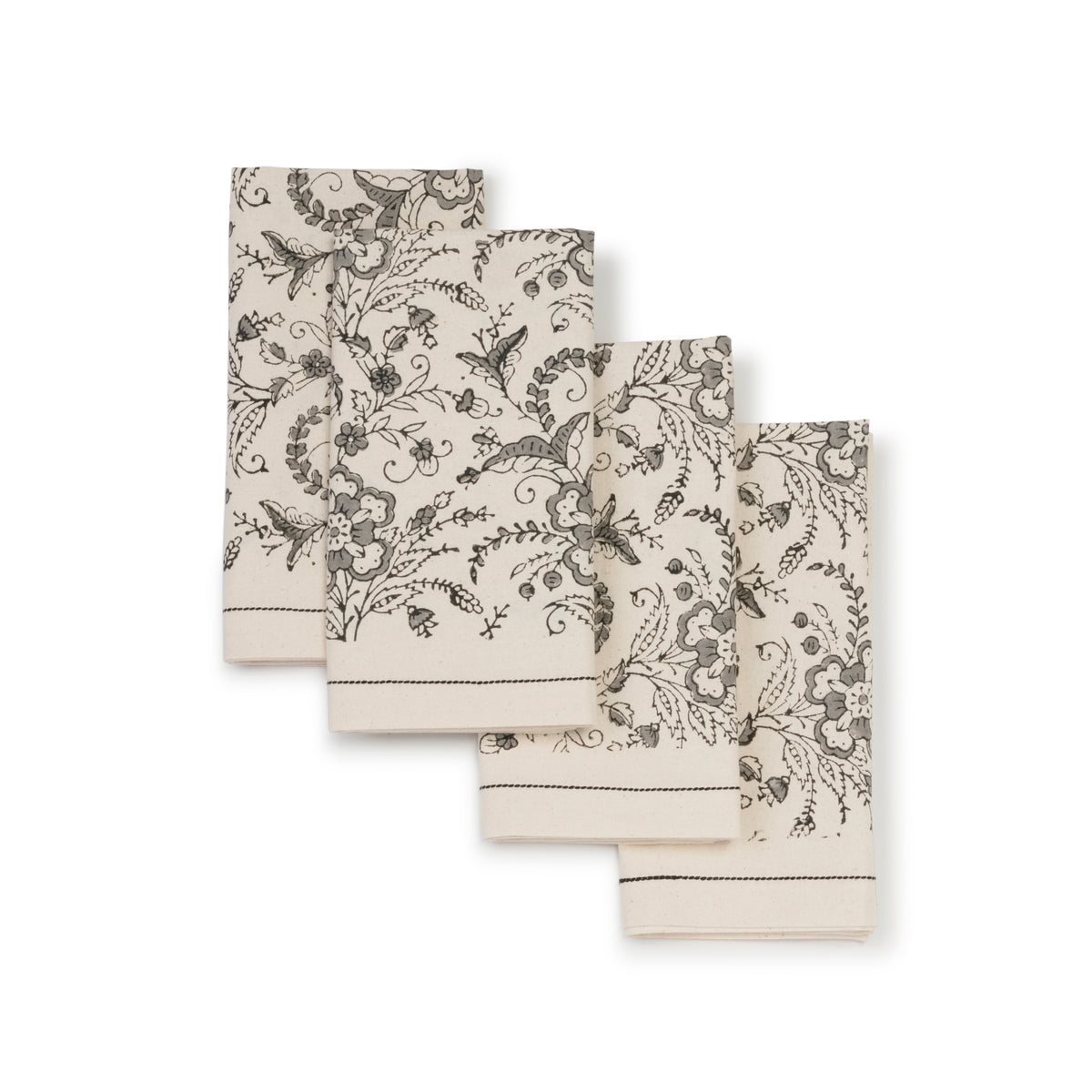 Hand Block Printed Cotton Napkins, Set of 4 | 18" × 18" | Ivy Slate