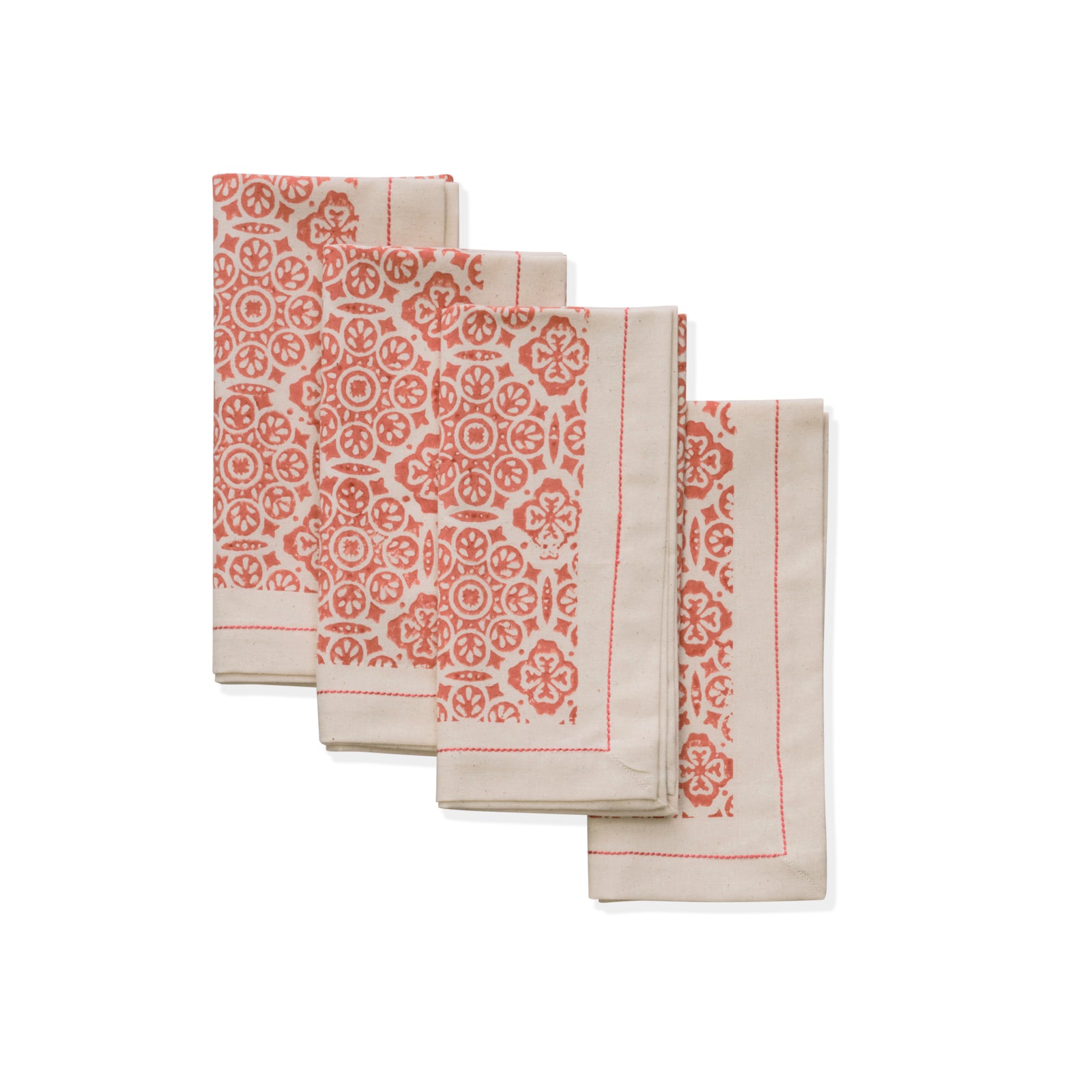 Hand Block Printed Cotton Napkins, Set of 4 | 18″×18″ | Embellish | Mosaic Rose