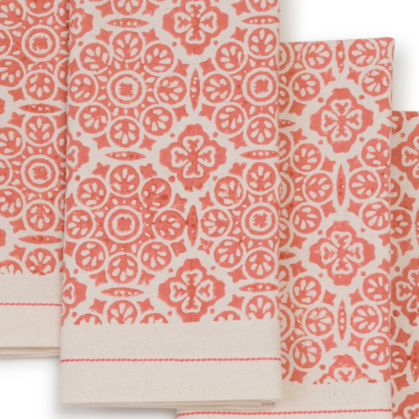 Hand Block Printed Cotton Napkins, Set of 4 | 18″×18″ | Embellish | Mosaic Rose