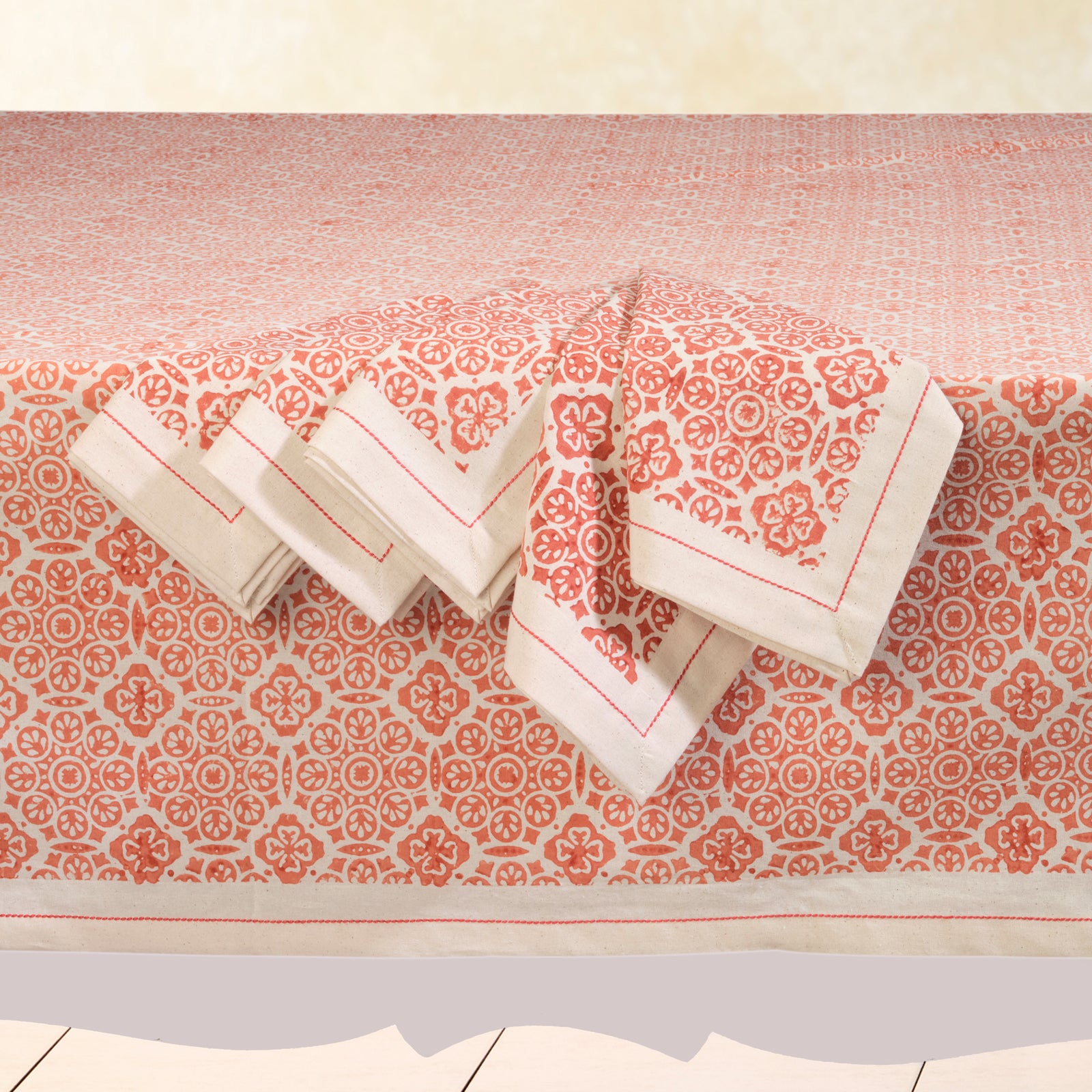 Hand Block Printed Kora Cotton Tablecloths | Stories in Print | Mosaic Rose